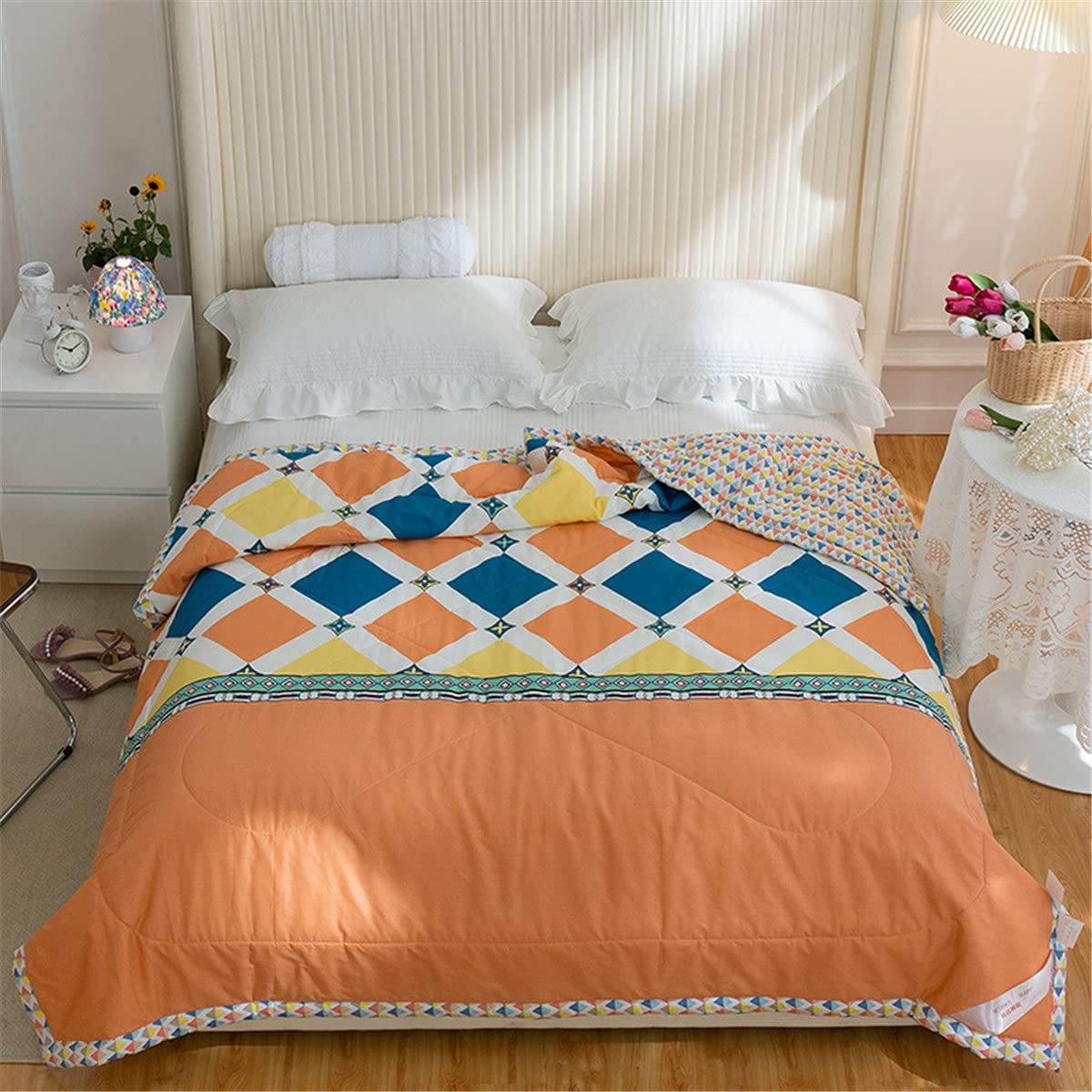 Couvre-lit matelassé orange 180x200 réversible en microfibre Chickw1