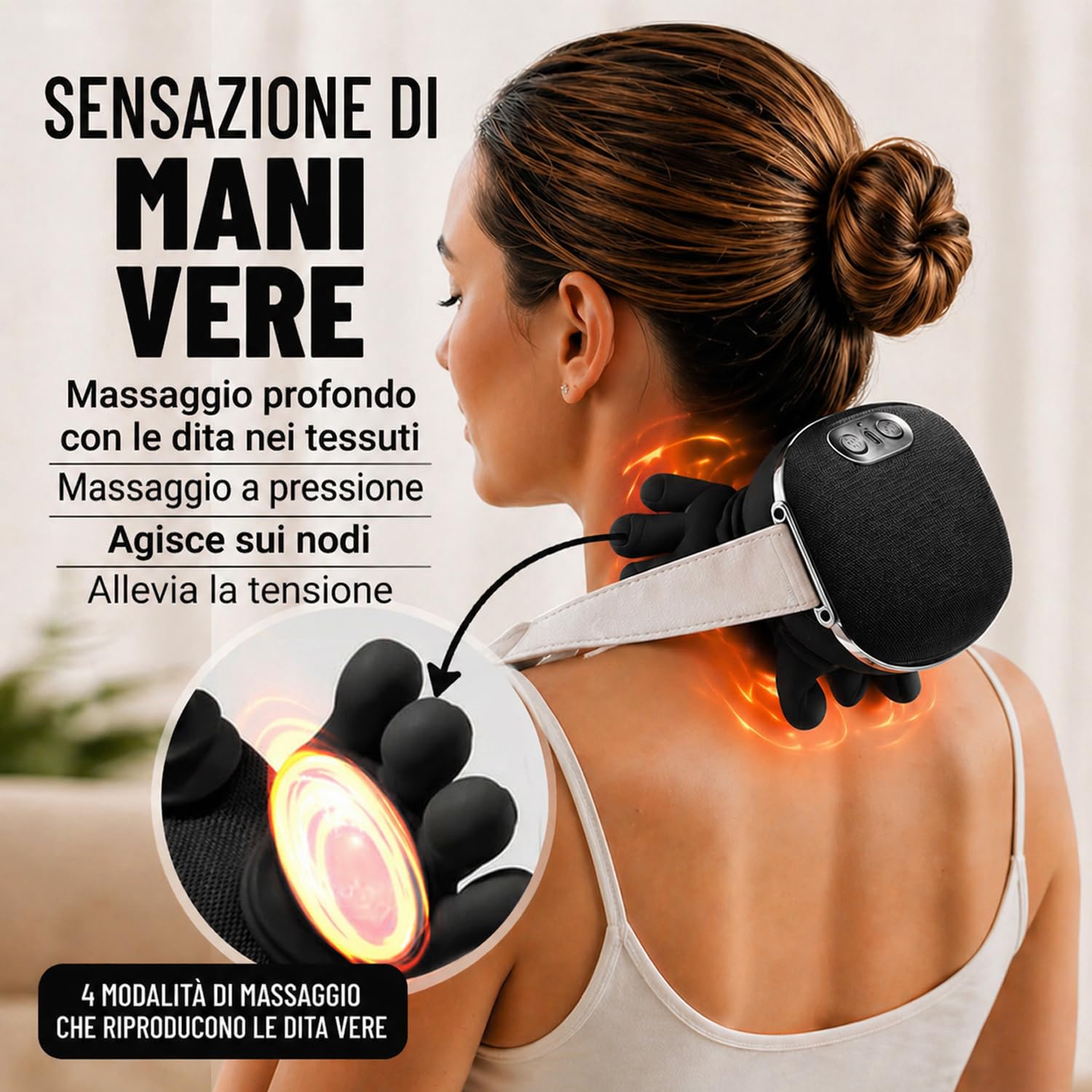 BeFit24 Massaggiatore Cervicale Ergonomico 4D Senza Fili, Massaggiatore Collo e Spalle con Calore, Massaggio Cervicale Profondo per Sollievo dal Dolore, Cuscino Massaggiante Schiena Portatile USB