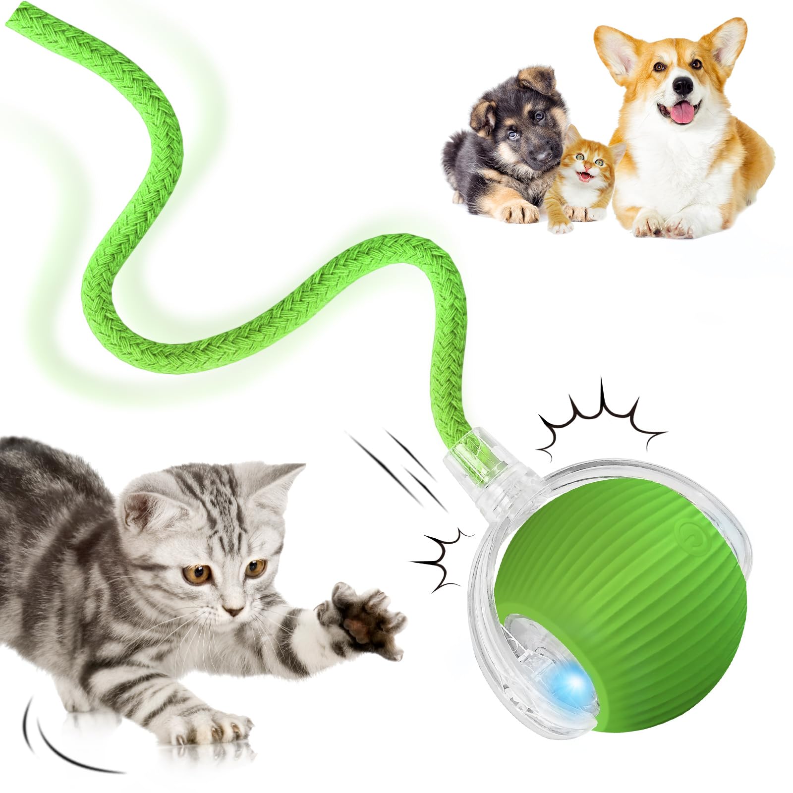 DAMIGHT DAMIGHT Juguetes interactivos para gatos, juguetes eléctricos automáticos para gatos de interior, bola inteligente con rodamiento activo de 360°, pelota de juguetes para gatos móviles con cola