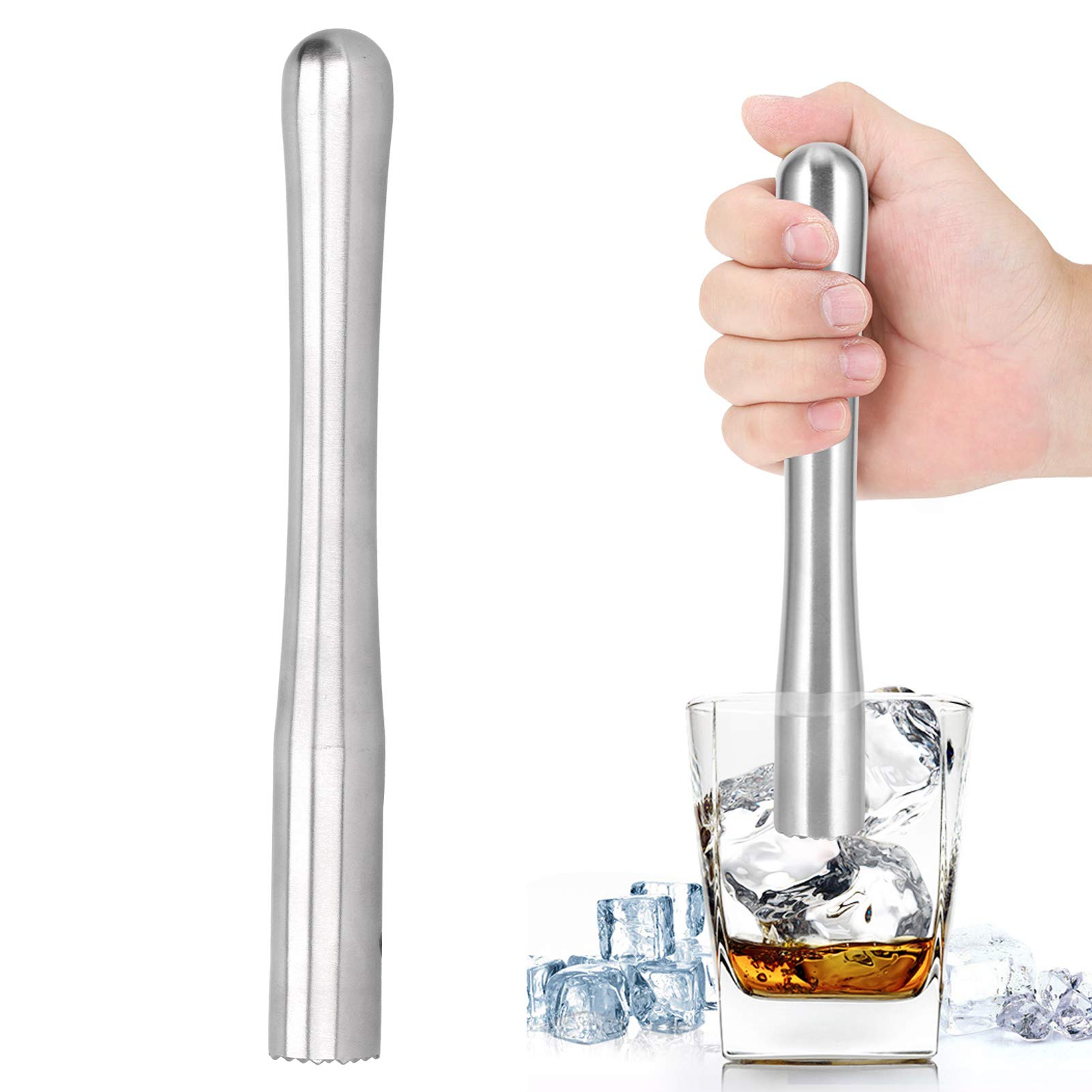 Gavigain Stainless Steel Cocktail Muddler,Ice Crushing Rod Mixer Cocktail Muddlers Barware Kitchen Tools DIY Bar Tool (Bold All-Steel Model Large Size)
