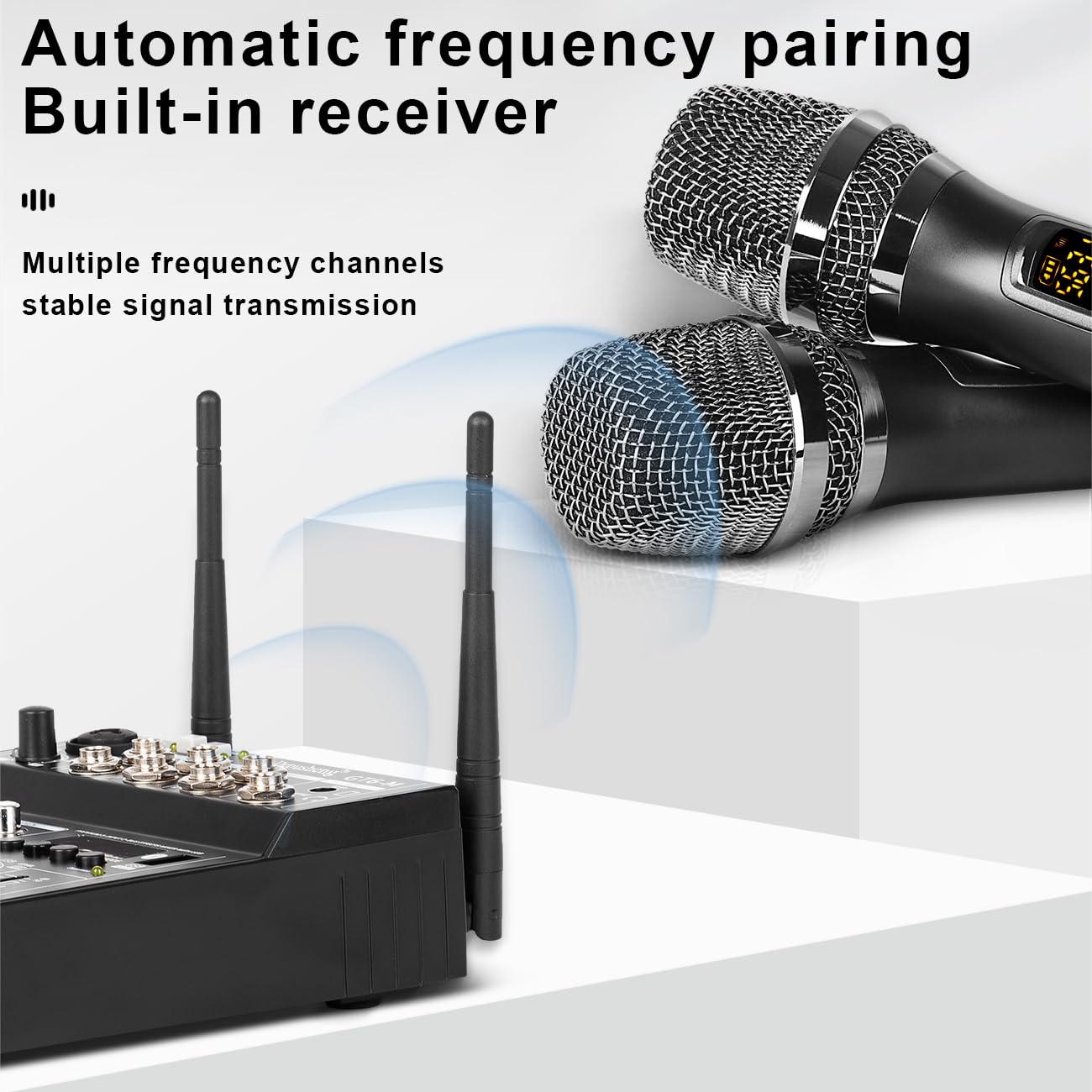 Depusheng Mixer audio professionale, mixer audio a 6 canali con doppio microfono wireless, console per scheda audio MP3 Bluetooth 48 V alimentazione phantom interfaccia USB mixer DJ