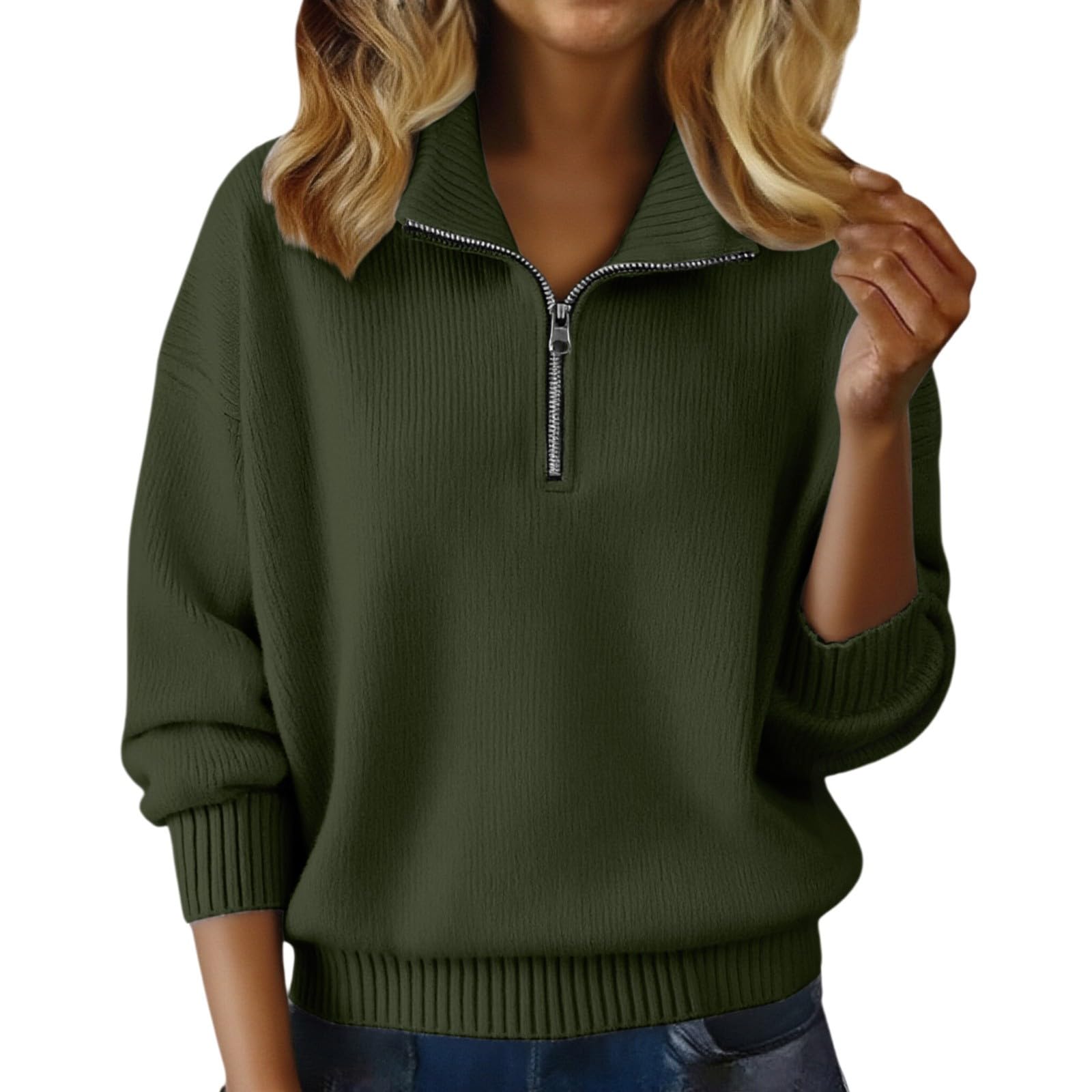 Pull Col Camionneur Femme Hiver Chaud Tricoté Pulls Chic et Élégant Pullover Décontracté Asymetrique Manches Longue Sweat Tunique Automne Sweatshirts Casual Hauts