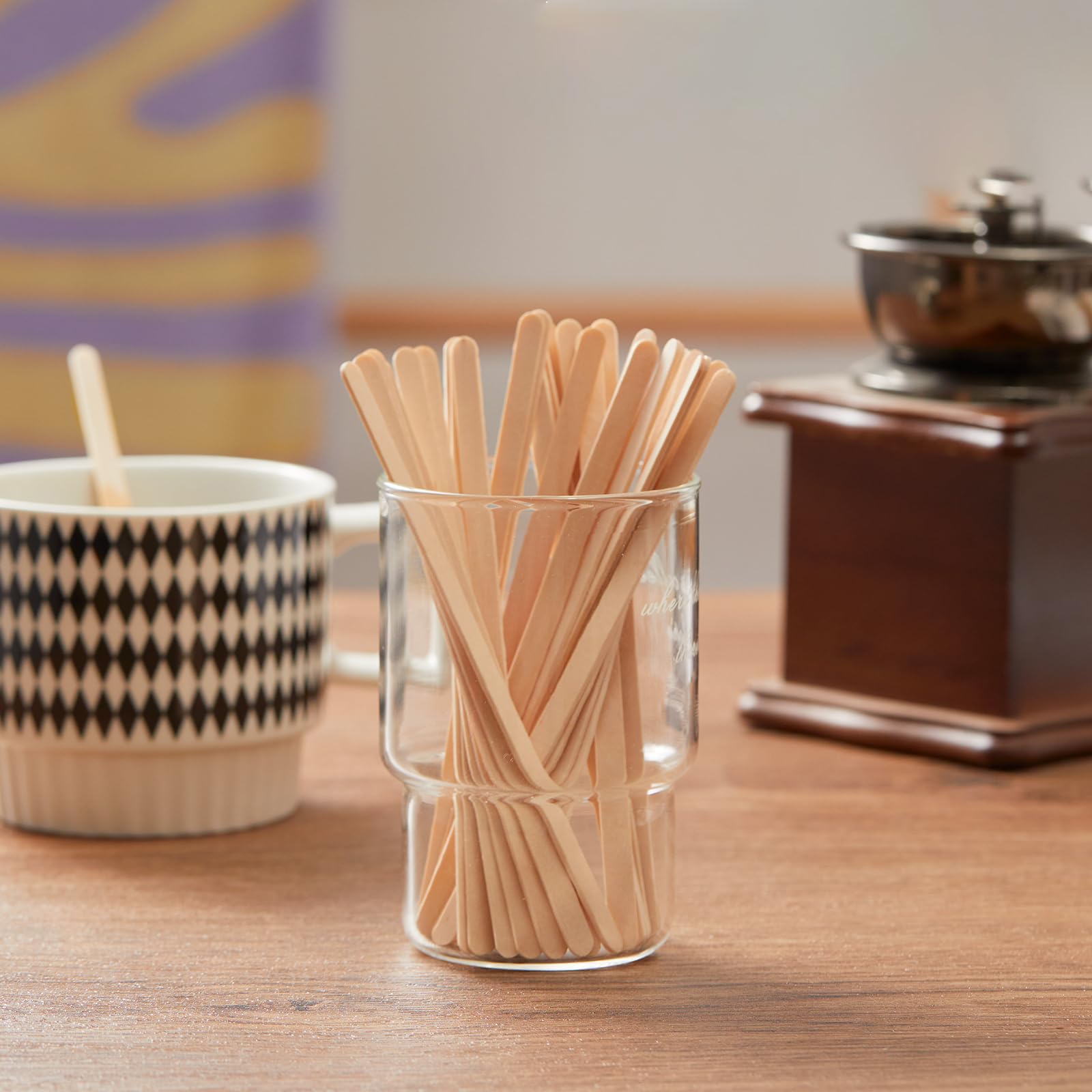 200 Palette Caff&egrave; In Legno - Bastoncini 14cm Per Bevande Calde E Cocktail