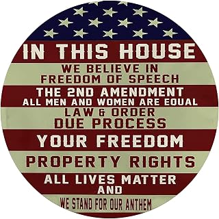 Round Metal Tin Sign Rustic Wall Decor Wall Plaque In This House We Believe In Freedom Of Speech Wreath Sign Suitable for Home Garden Kitchen Bar Cafe Garage Retro Vintage 12x12 Inch