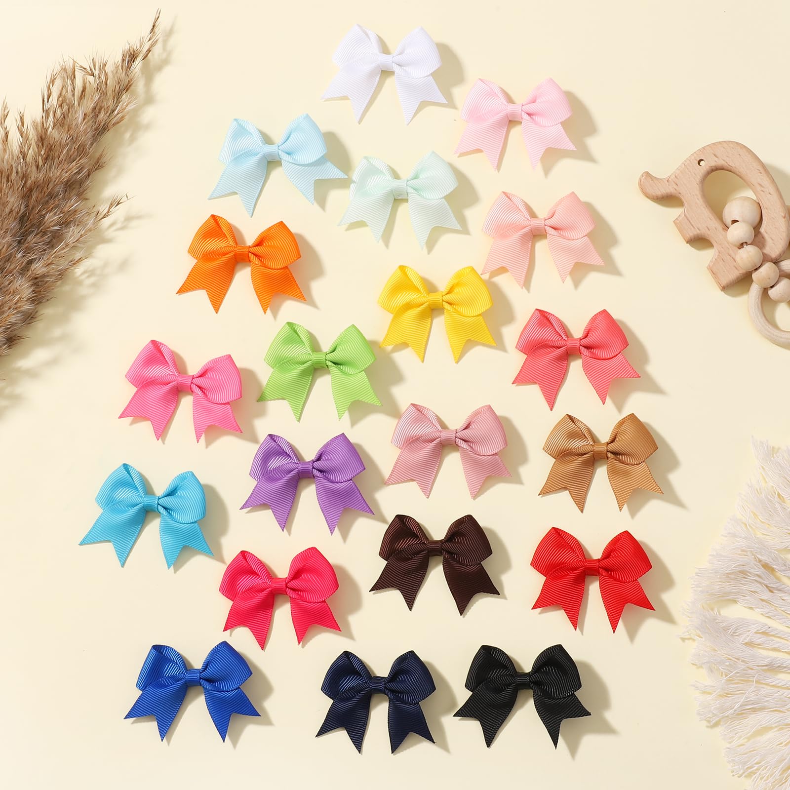 jollybows Lot de 40 barrettes à cheveux en ruban gros-grain pour enfants 6 cm