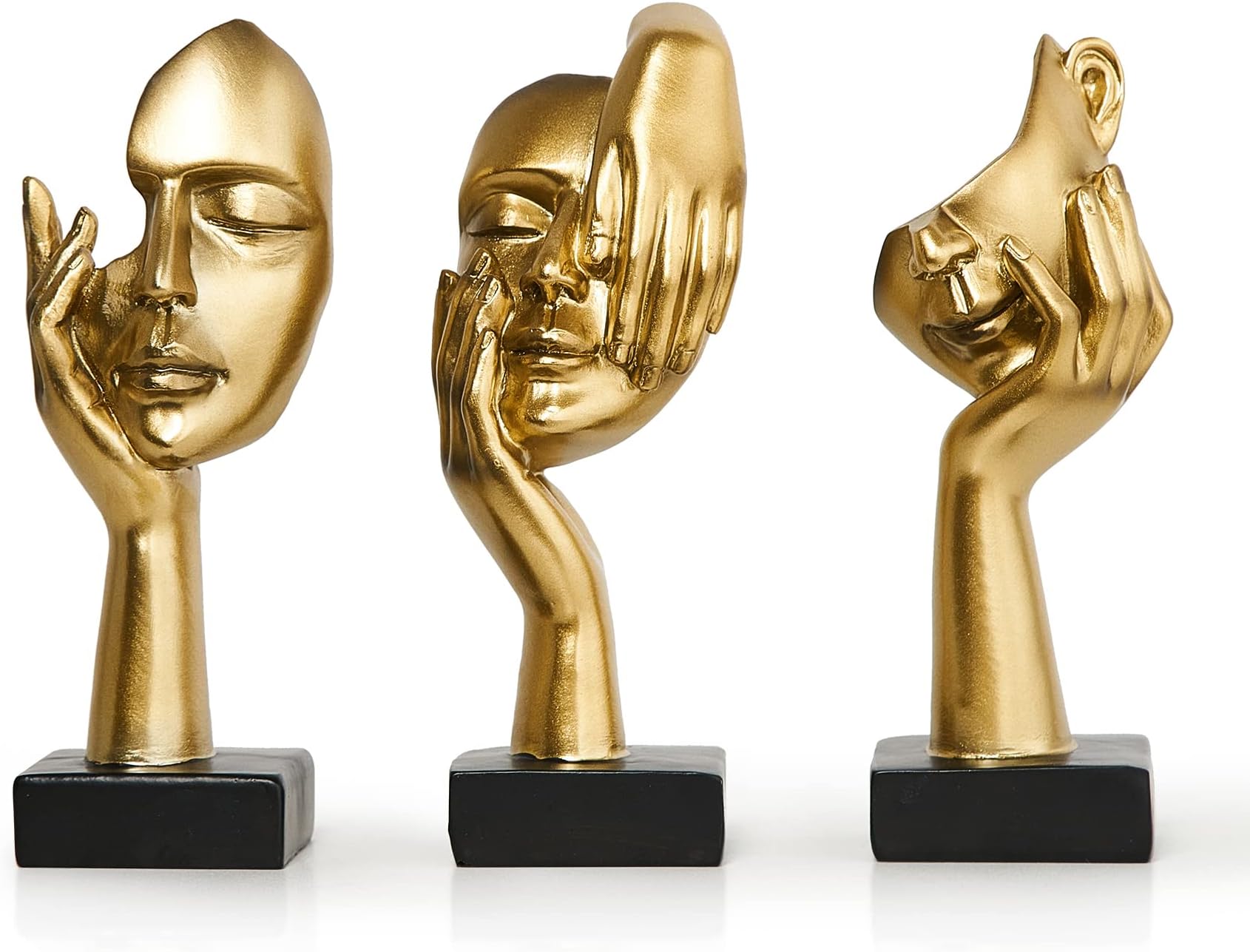 FUNTEREST 3 Pcs Gold Decor Thinker Statues Sculptures for Shelf Decor, Golden Statues Home Decor Accents, Table Decorations for Living Room Bedroom Office, Bookshelf Decorative Objects