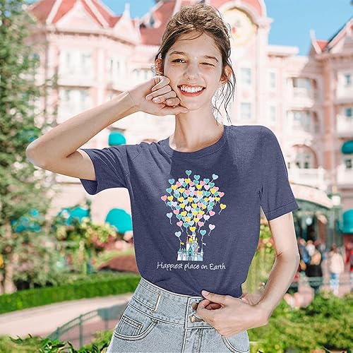 Miniatura 2 de Camisas mágicas para mujer, camisa Magic Kingdom, camiseta de manga corta con el lugar más feliz de la tierra, camiseta de vacaciones familiares