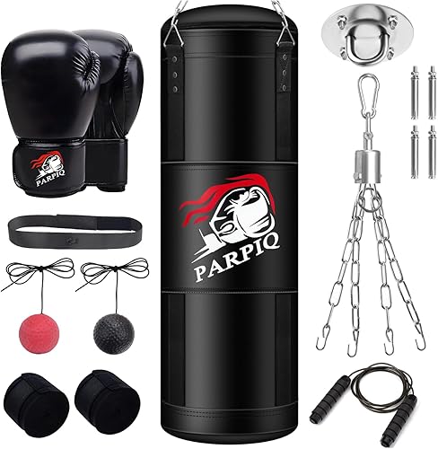 Miniatura 1 de 4FT Hanging Punching Bag for Adults, Unfilled Canvas Heavy Boxing Bag Set with 12oz Boxing Gloves Hand Wraps, Jump Rope, Reflex Ball for MMA