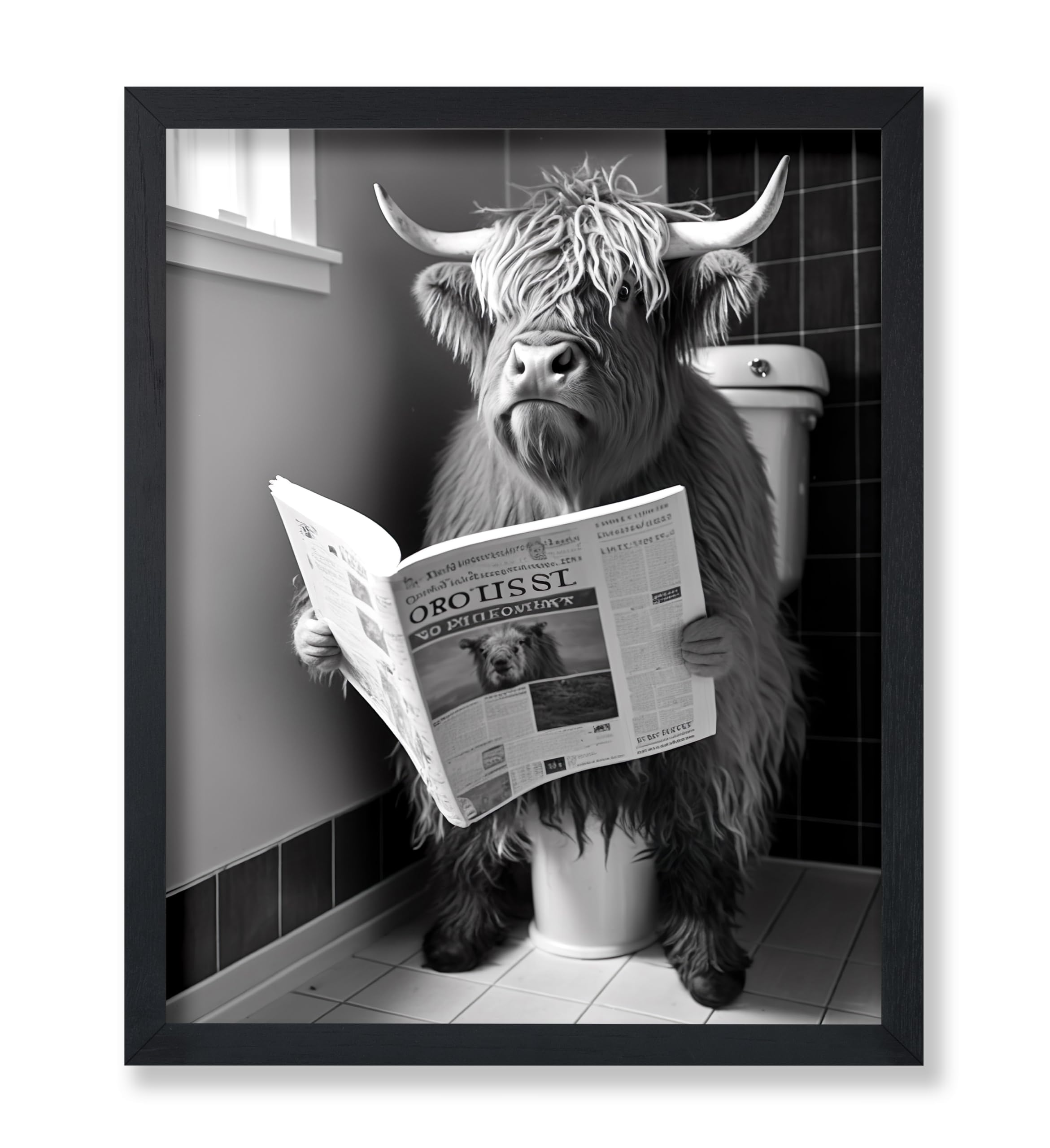 TANYANG Animaux assis sur les toilettes lisant un journal Affiche drôle salle de bain décoration murale photo chien Wc peinture murale 40 x 50 cm sans cadre