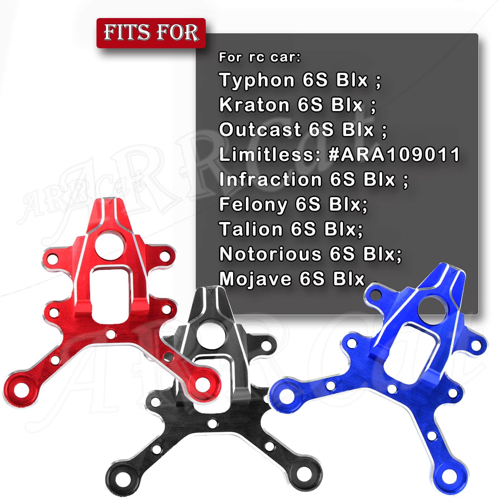 Aluminum Front & Rear Center Brace Mount Upgrade For Arrma 6S 1/8 & 1/7 Models - Replaces ARA320500 (Kraton, Outcast, Mojave, Infraction, Etc.) - View #5