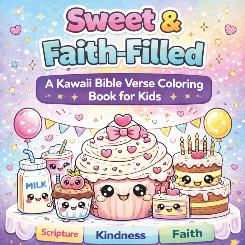 Sweet & Faith-Filled: A Kawaii Bible Verse Coloring Book for Kids: Bold & Easy Christian Sweet Treat Coloring Pages with Scripture | Cute Food-Themed Faith Art for Children