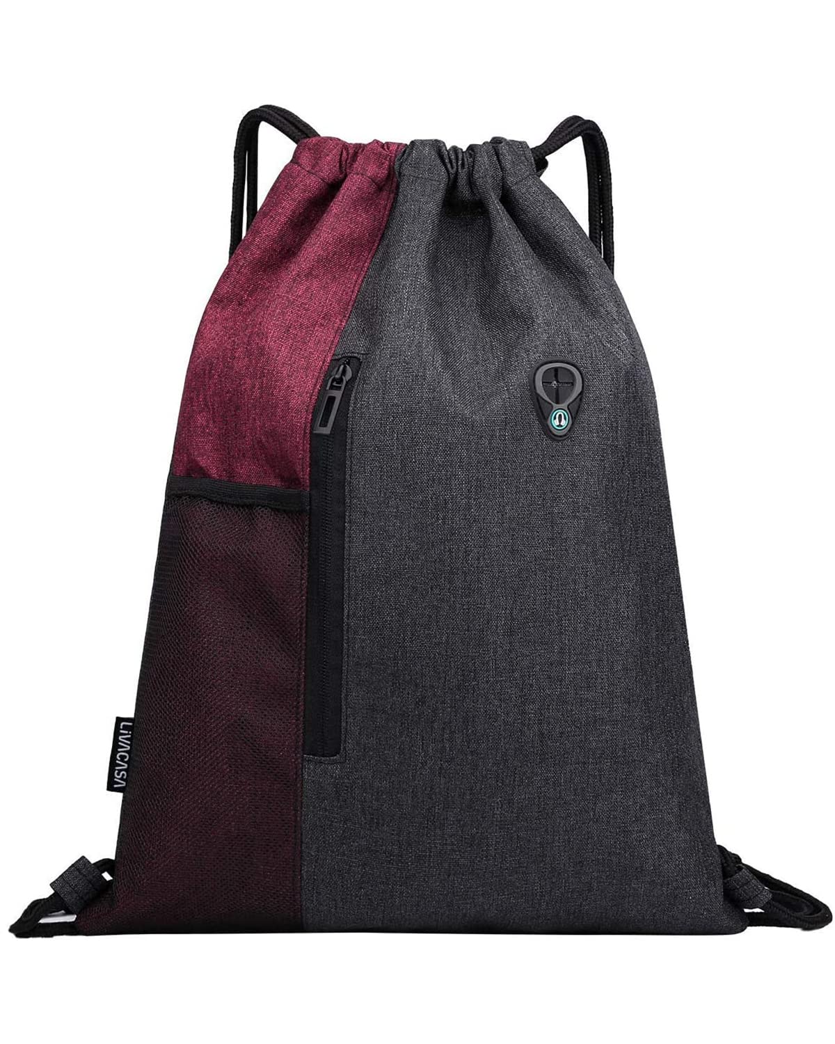 LIVACASA Sacca Sportiva Palestra Coulisse Tasche con Cerniera Sacca Sportivo da Viaggio Idrorepellenza Borsa a Sacco Leggero per Uomo Donna Borsa Coulisse con Buco delle Cuffie