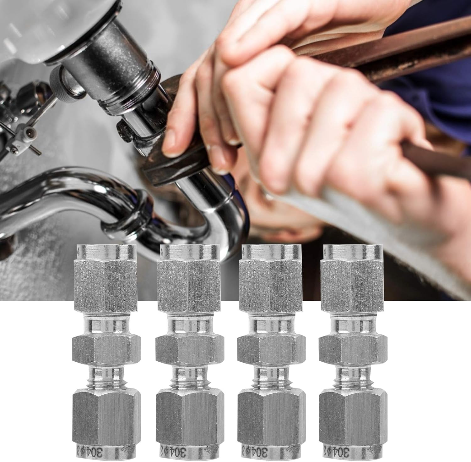 4Pcs Compression Tube Adapter 304 Stainless Steel Double Ferrule Straight Reducer Union, Leak Proof Fitting for Water Air Oil Pipes (F3/F4)