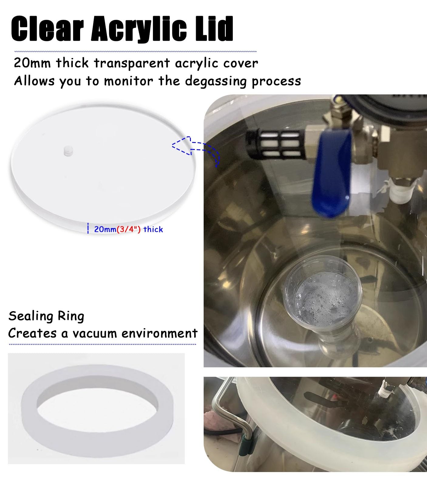 Oracra Vacuum Chamber Epoxy Resin Vacuum Chamber Bubble Remover, Vacuum Tank Pressure Pot with Acrylic Clear Lid, 2/3/5/26 Gallon Degassing Chamber, Without Pump(6 Gallon/21L)