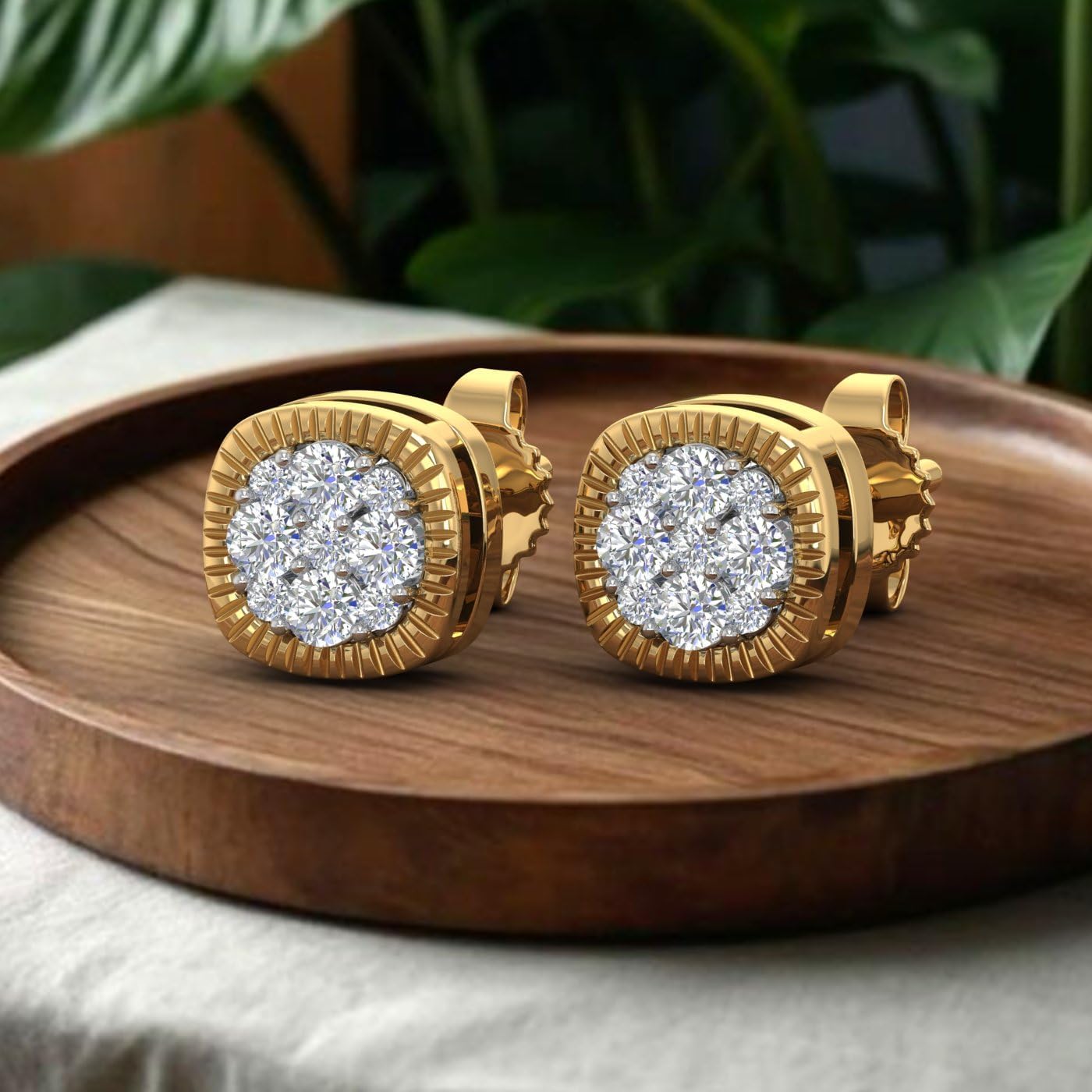 0.25 Carat Natural Diamond Square Cluster Stud Earrings for Women in 10K Gold