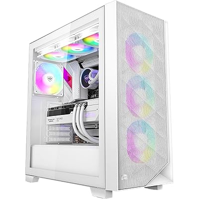 PCCOOLER CPS C3D510 ARGB PCケース ATXミドルタワー, 白非常に通気性の高い メッシュメタルフロントパネル エアフローE-ATX/M …