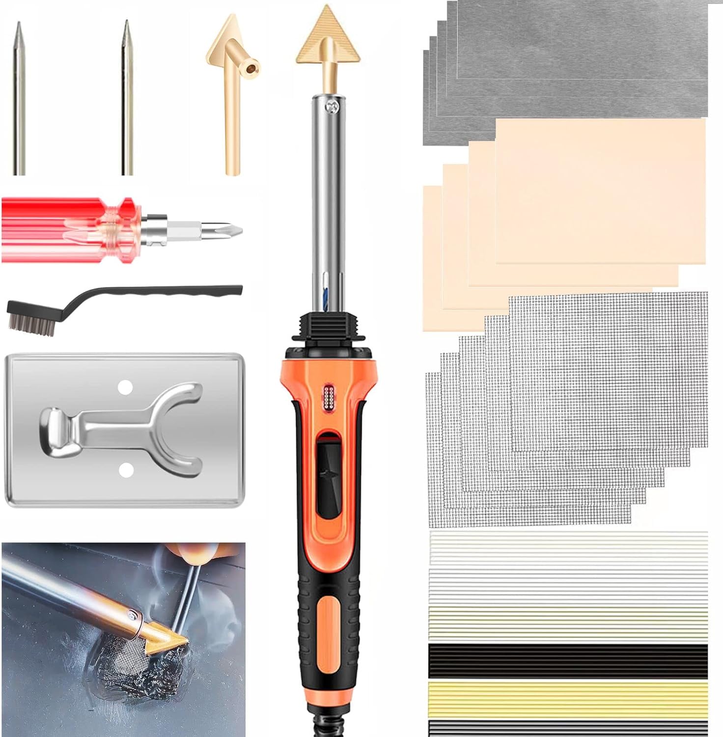 Plastic Welder - 100W Plastic Welding Kit Soldering Iron Gun with 56pcs Rods, Professional Surface Repair Tool for Car Bumper with 4 Welding Tips, Patch Net,Hot Iron Stand,Wire Brush (red)