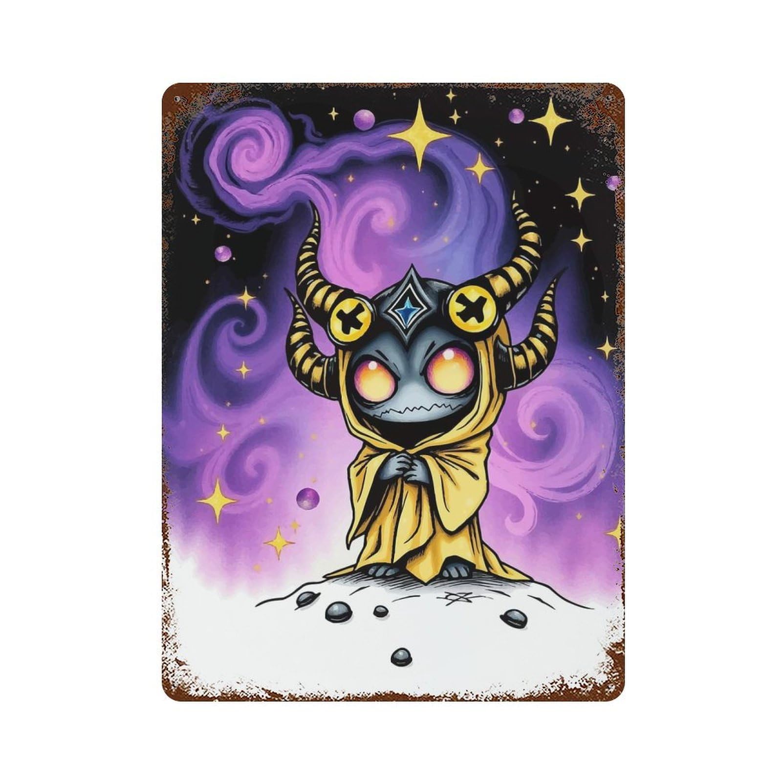 Garage Style Cosmic Demon Illustration Rustic Tin Plaque 15.7"x11.8", Classic Wall Plaque for Bar And Workshop