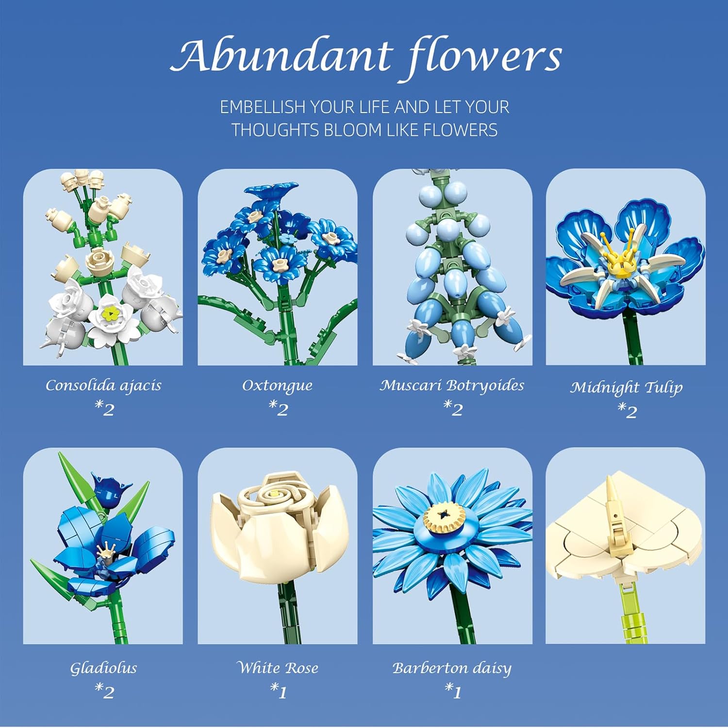 Blue Brick Flower Bouquet Building Set, 766 PCS DIY Floral Arrangement Kit for Home Decor, Compatible with Lego Flowers, Creative Artificial Building Flowers for Vase Display