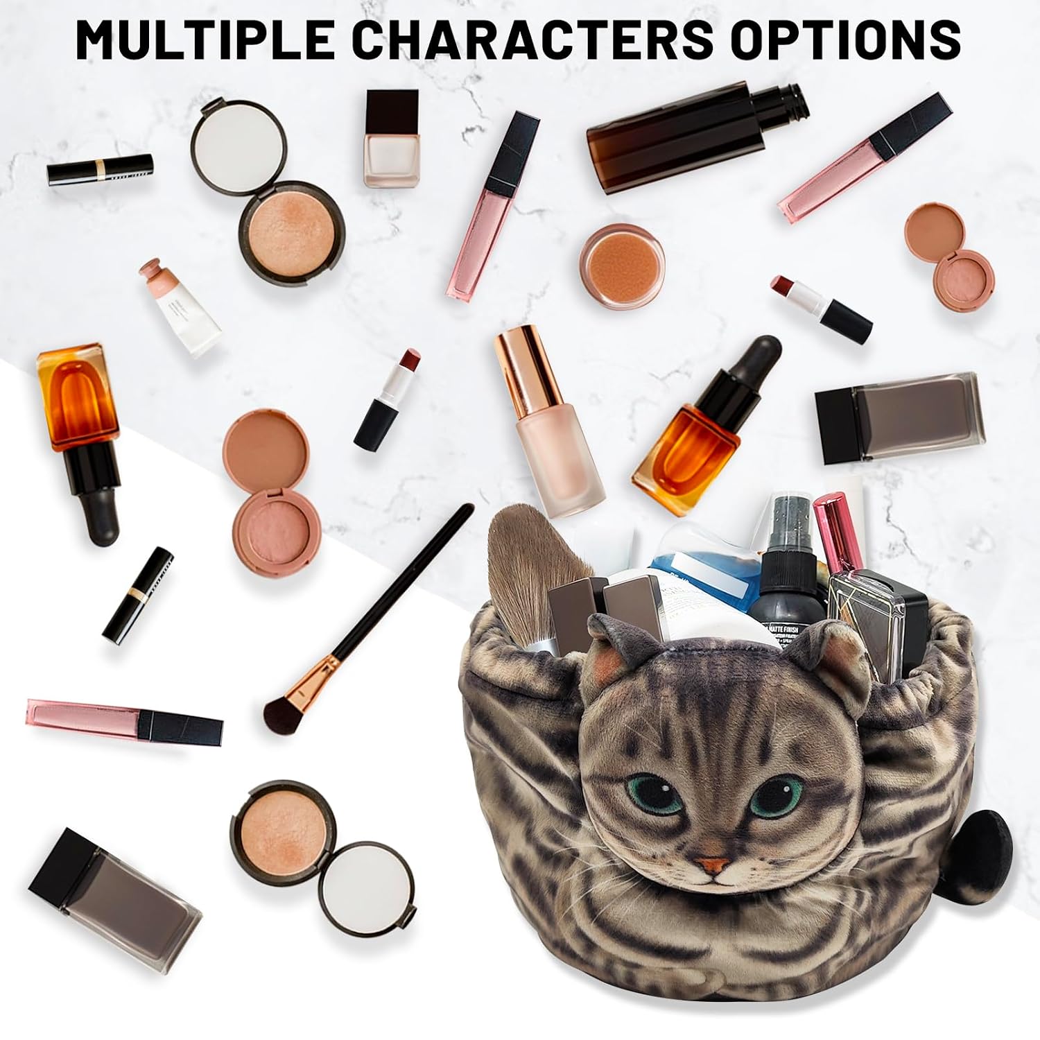 Openhaha Drawstring Makeup Organizer, Travel Cosmetic Pouch Bag, Cat Gift for Women, Lay Flat Makeup Bag Gifts for Cat Lovers (2-Pack)