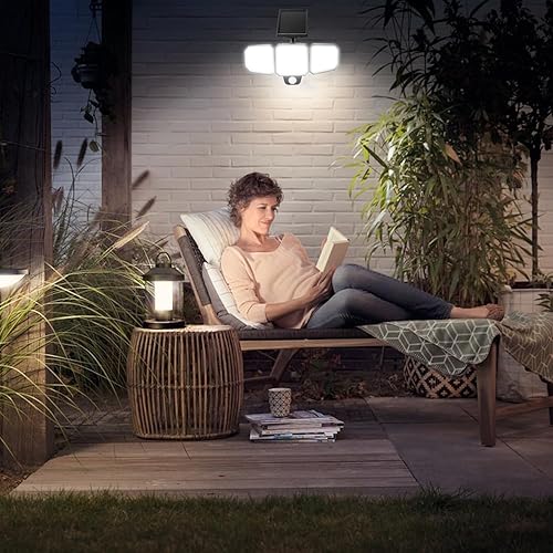 Miniatura 7 de CEOTIS Luces solares para exteriores, 243 luces LED con sensor de movimiento, IP65 impermeable de 270 gran angular de 3 cabezales, luces de