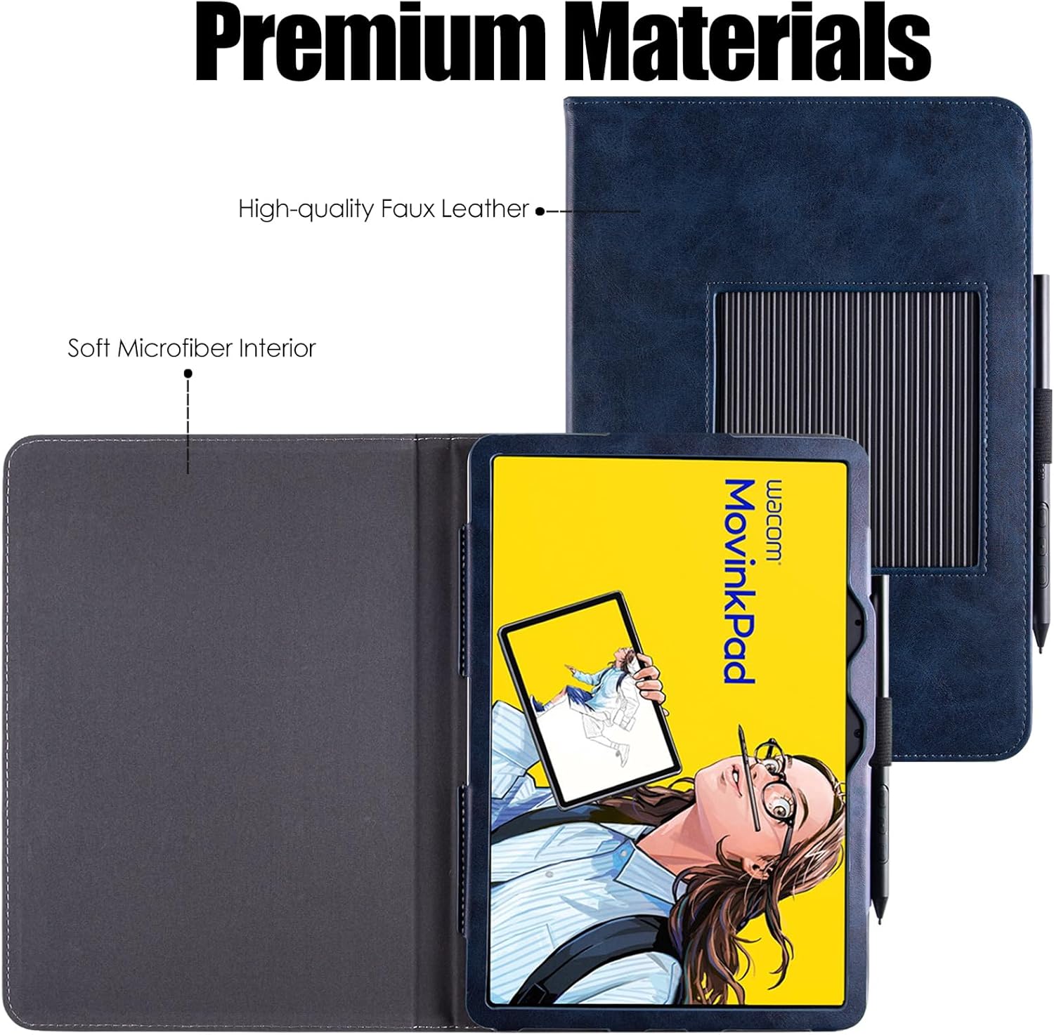 BOZHUORUI Case for Wacom MovinkPad 11 Tablet,PU Leather Protective Folio Cover with Multiple Angles Viewing Stand & Pen Holder Loop (Dark Blue)