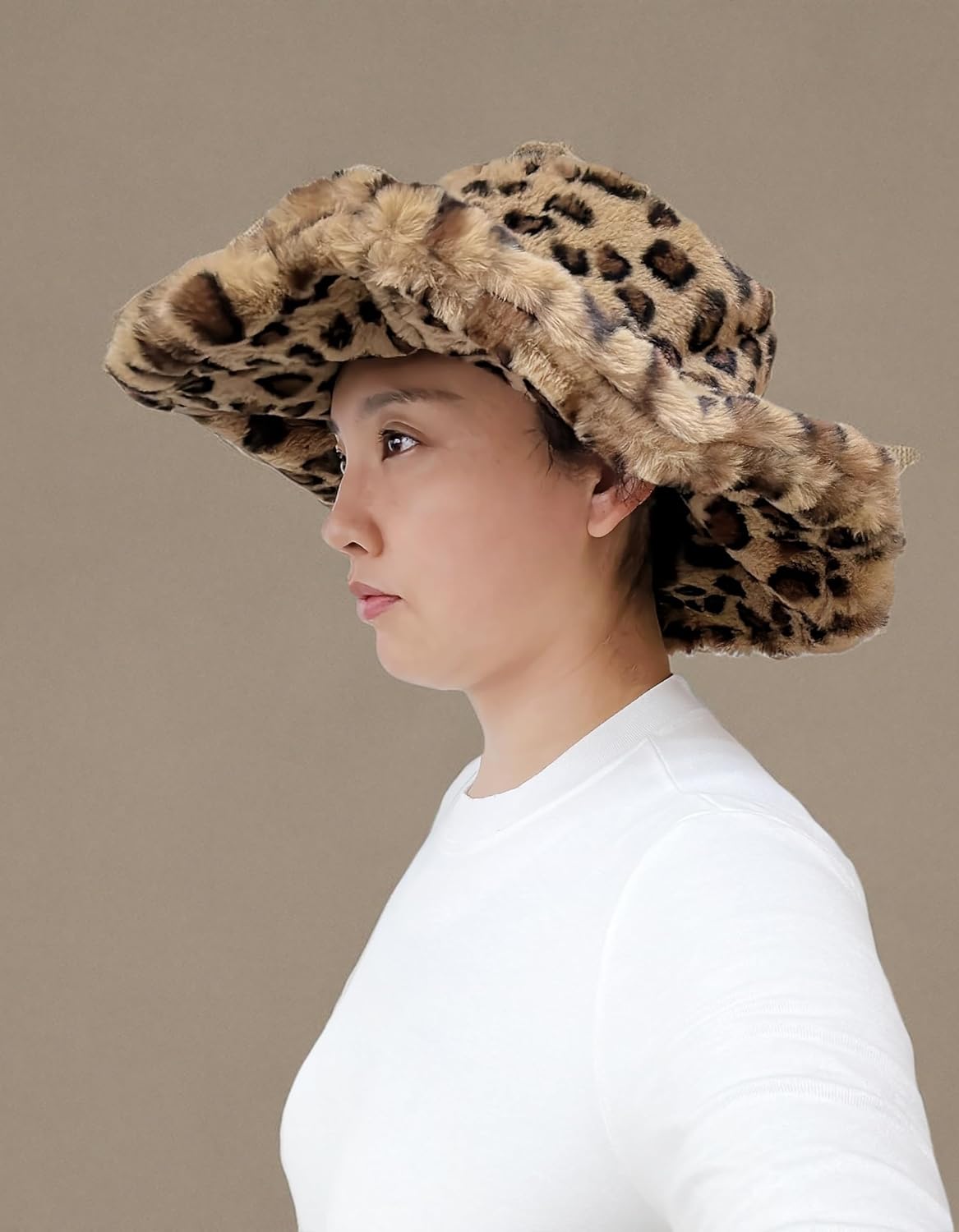 Lina & Lily Oversized Women's Winter Bucket Hat Faux Fur Wide Floppy Brim - Image 5