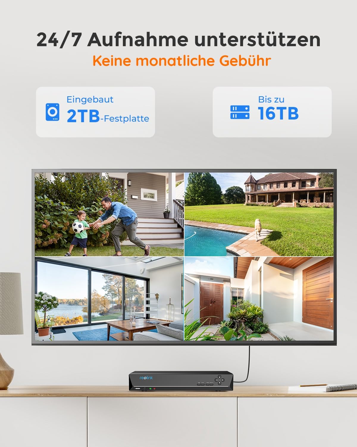 Reolink 5MP Überwachungskamera Set Outdoor, 4X 5MP PoE IP Dome Kamera Überwachung Aussen und 8CH 2TB HDD NVR für 24/7 Videoüberwachung, Personen-/Fahrzeugerkennung, Nachtsicht, RLK8-520D4-5MP