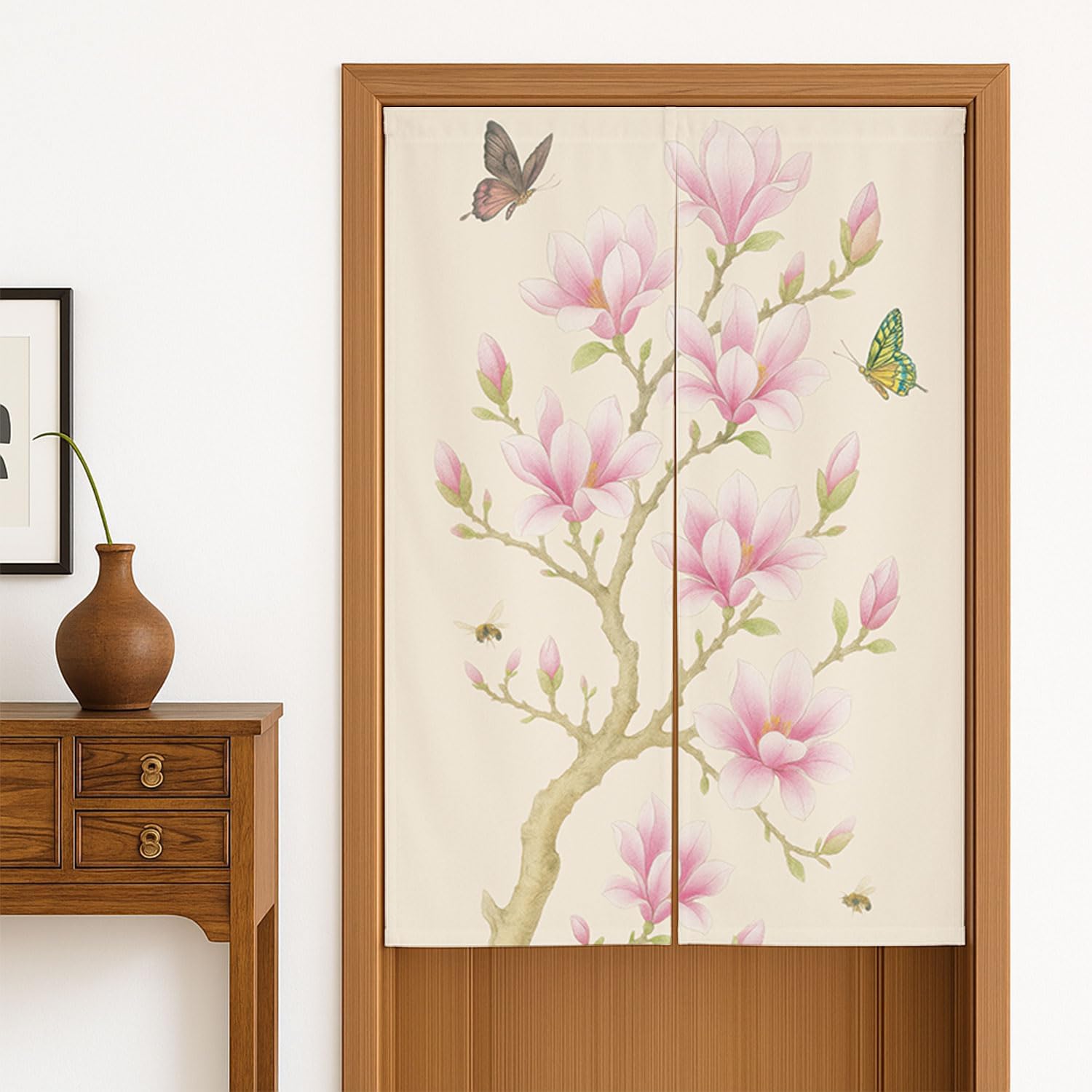 Japanese Door Curtain, Asian Noren Cotton Curtains, Flowers Birds Curtain 33.5"x 55" inch, Tapestry for Kitchen Bistro Partition Shading Home Decor