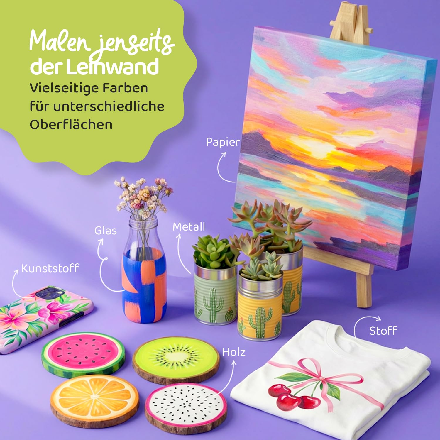 Chalkola Acrylfarben Set| 32x22ml Acrylfarbe mit 10 Leinwand, 10 Pinseln, Tischstaffelei| Acrylfarben für Leinwand Holz| Wasserfeste Acrylic Paint Set| leuchtenden Farben für Kinder, Profis, Anfänger