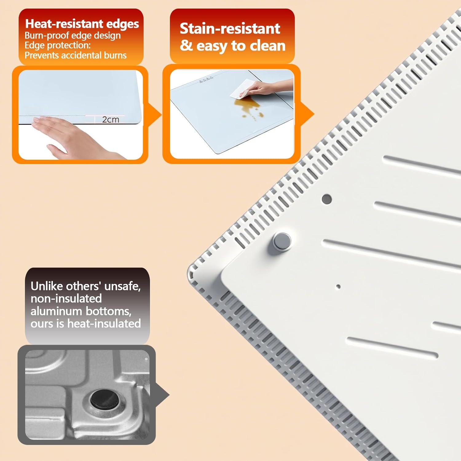 Food Warmer Tray - Foldable Desktop Warming Plate with Touch Control, Heat-Resistant Edges & Insulated Base, Stain-Proof Surface for Family Gatherings/Parties (Unfolded: 31.5"X15.75")