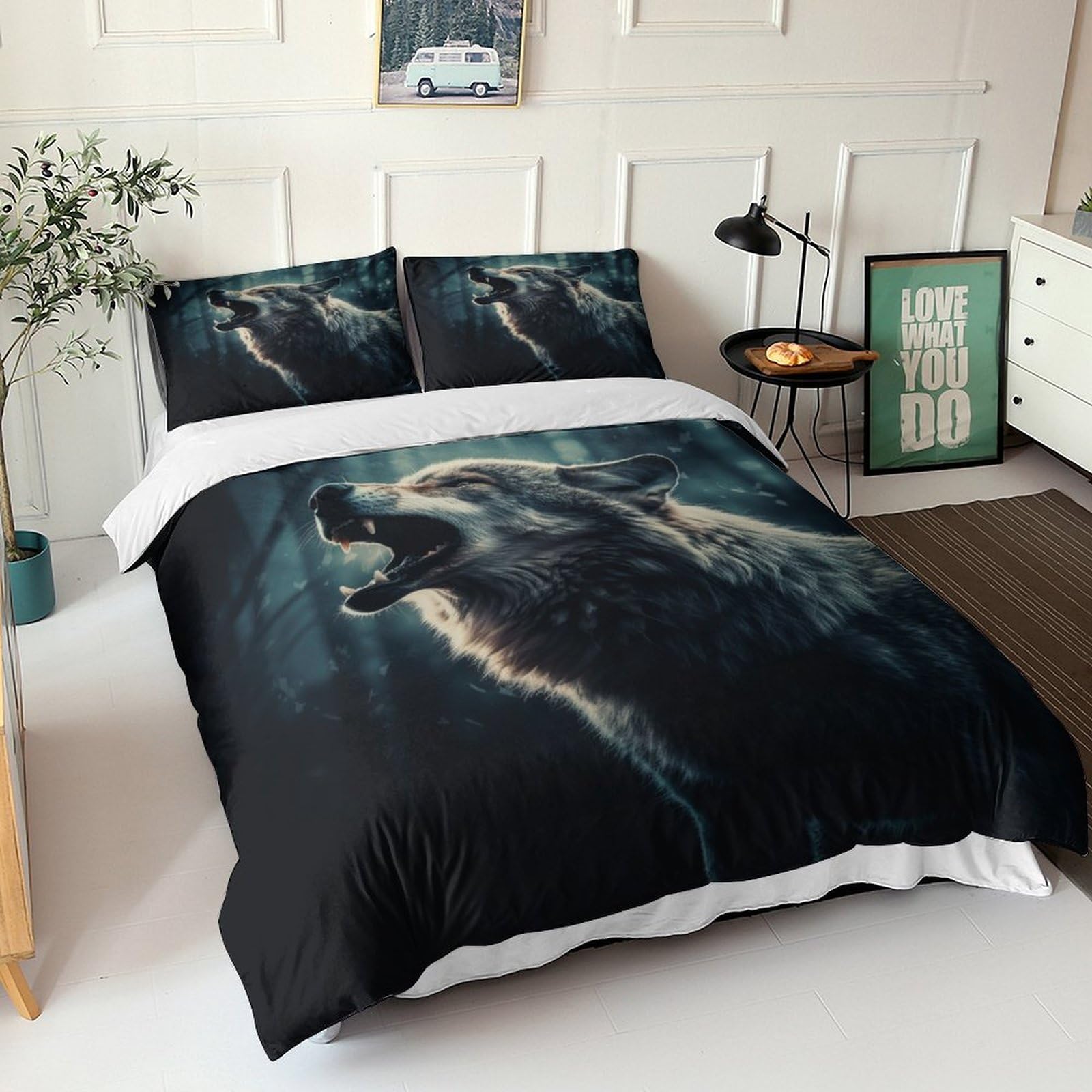 Wolf-Bettwäsche-Set, 3D-Druck, Bettbezug-Set mit Kissenbezügen, Heimtextilien, Doppelbettgröße, Tier-Bettbezug, 200 x 200 cm