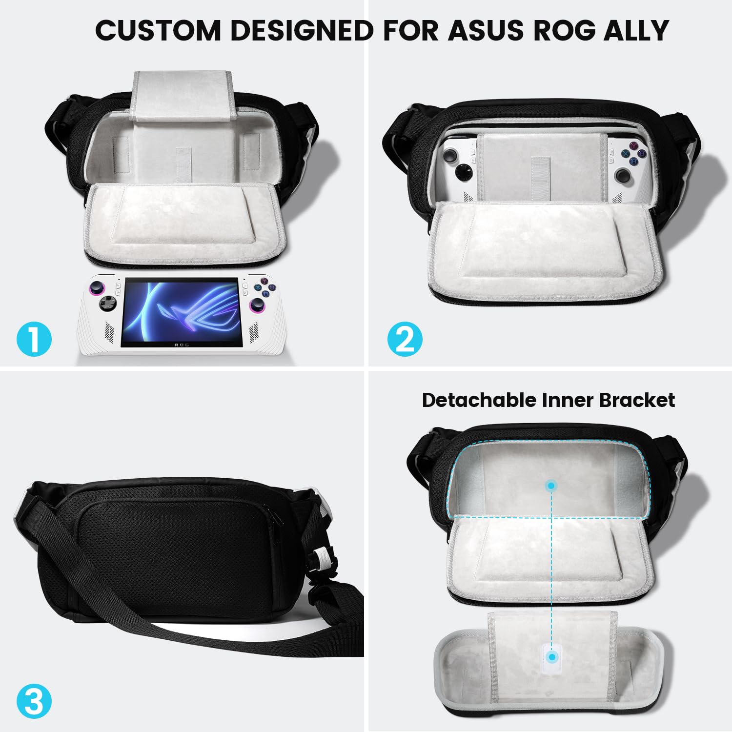 OPTOSLON Rog Ally - Funda de transporte compatible con ASUS ROG Ally Gaming de mano y accesorios, bolsa bandolera para soporte original y adaptador de CA para viajes y almacenamiento con un protector