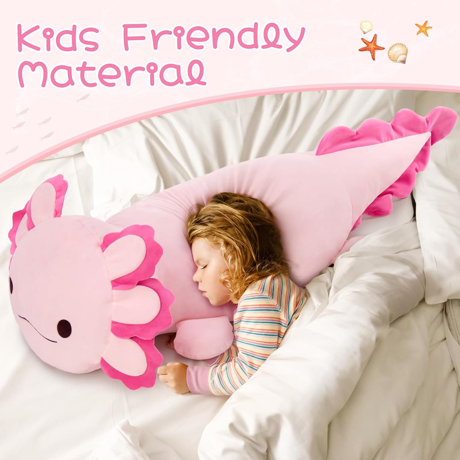 MaoGoLan 47" Giant Axolotl Stuffed Animal,Ultra Soft Salamander Kids Body Pillow Plush,4 Feet Jumbo Throw Pillow Plushie for Axolotl Lover,Home Decor,Gifts