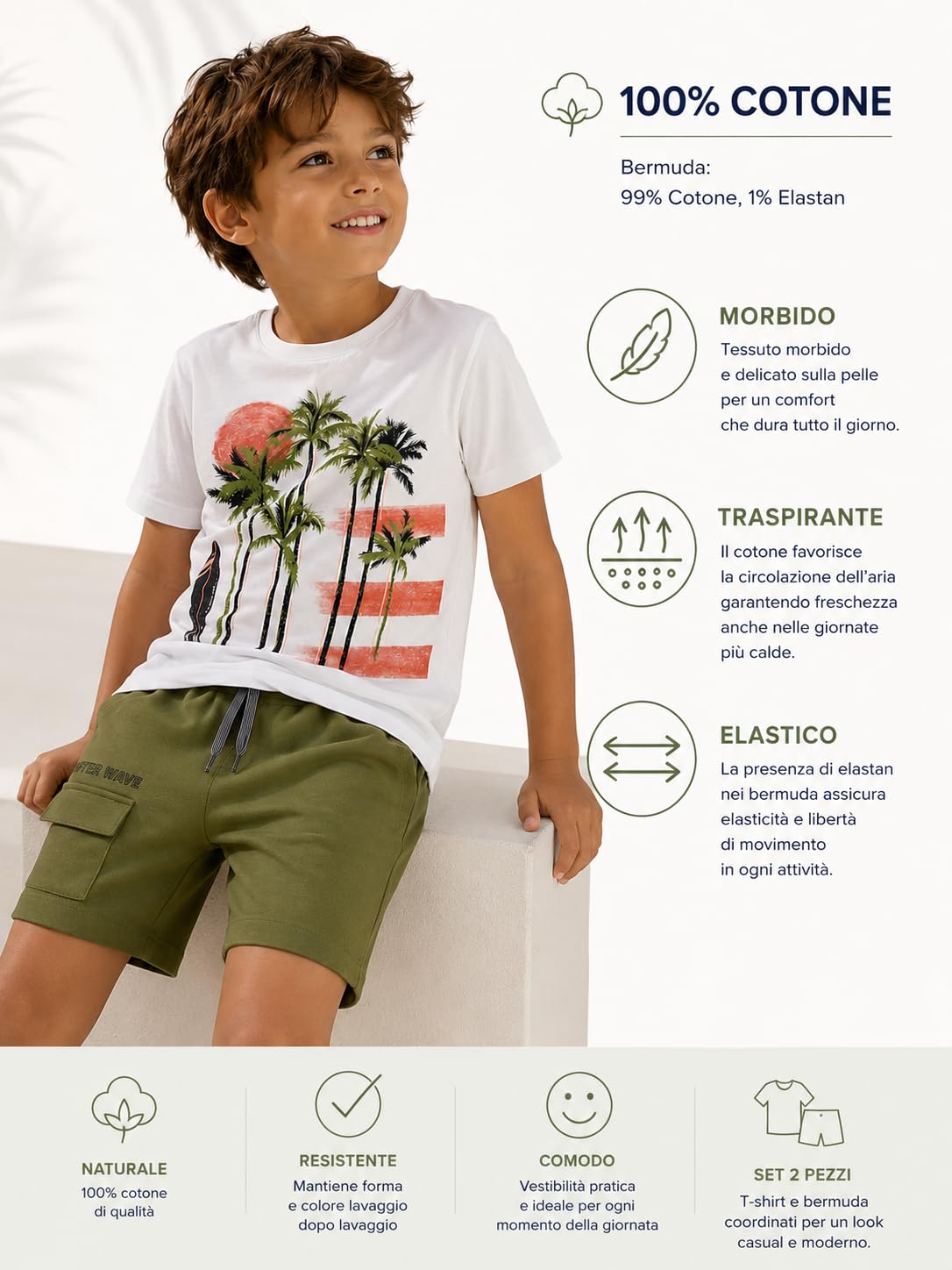 Conjunto de verano para niño – Camiseta de niño amarilla con estampado salvaje y pantalones cortos verde oliva, conjunto infantil casual de algodón suave para actividades al aire libre 3674, 3660