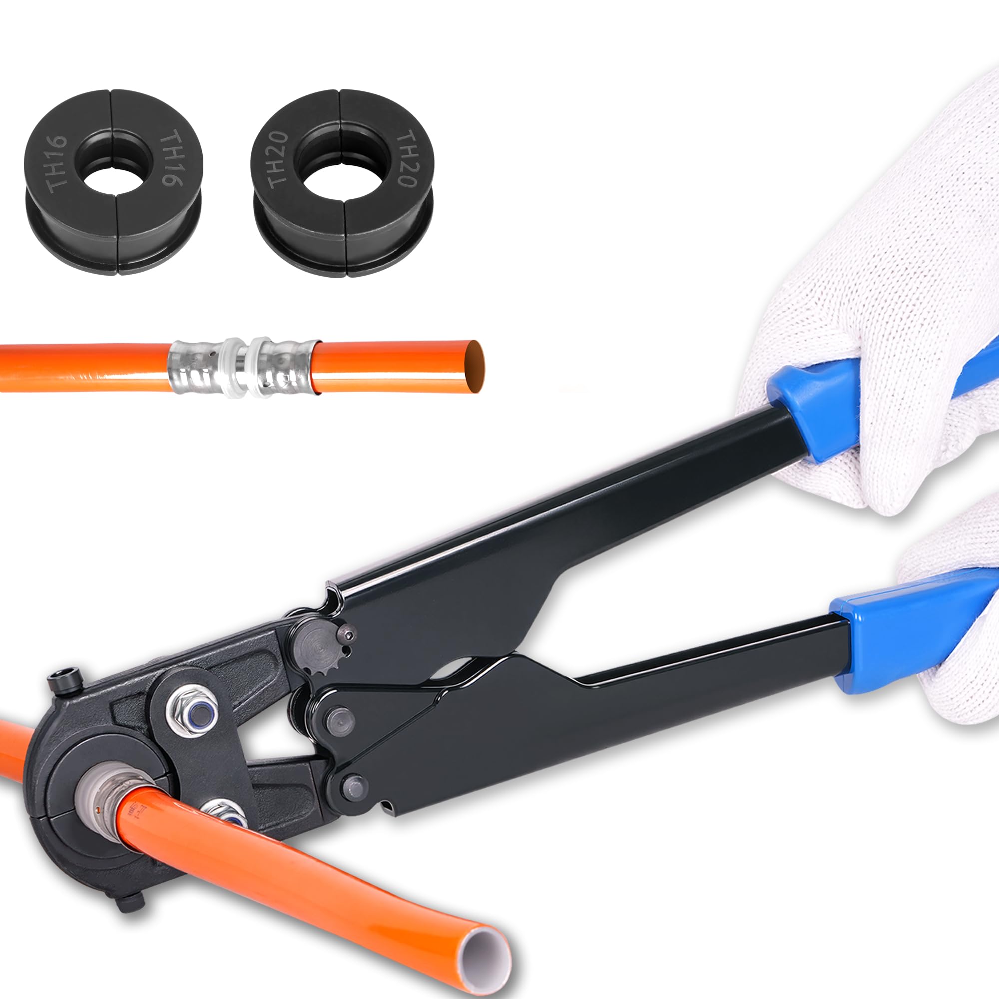 AMZCNC TH-Kontur TH16 TH20 - Alicates de compresión para tubos compuestos PEX | fontaneros, TH16 TH20 prensado, tubería PEX, tubo compuesto, instalación sanitaria, calefacción por suelo radiante