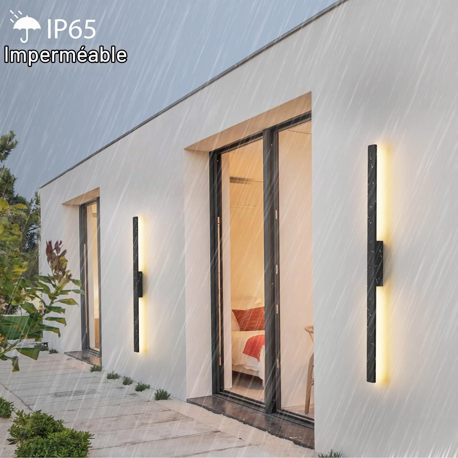 Klighten Applique Murale Longue LED Extérieure Intérieur 28W 1750LM, Lumiere Mural Imperméable IP65 Moderne, Lampe Murale pour Jardin Entrée Balcon Terrasse, Blanc Chaud 3000K, 104cm, Noir
