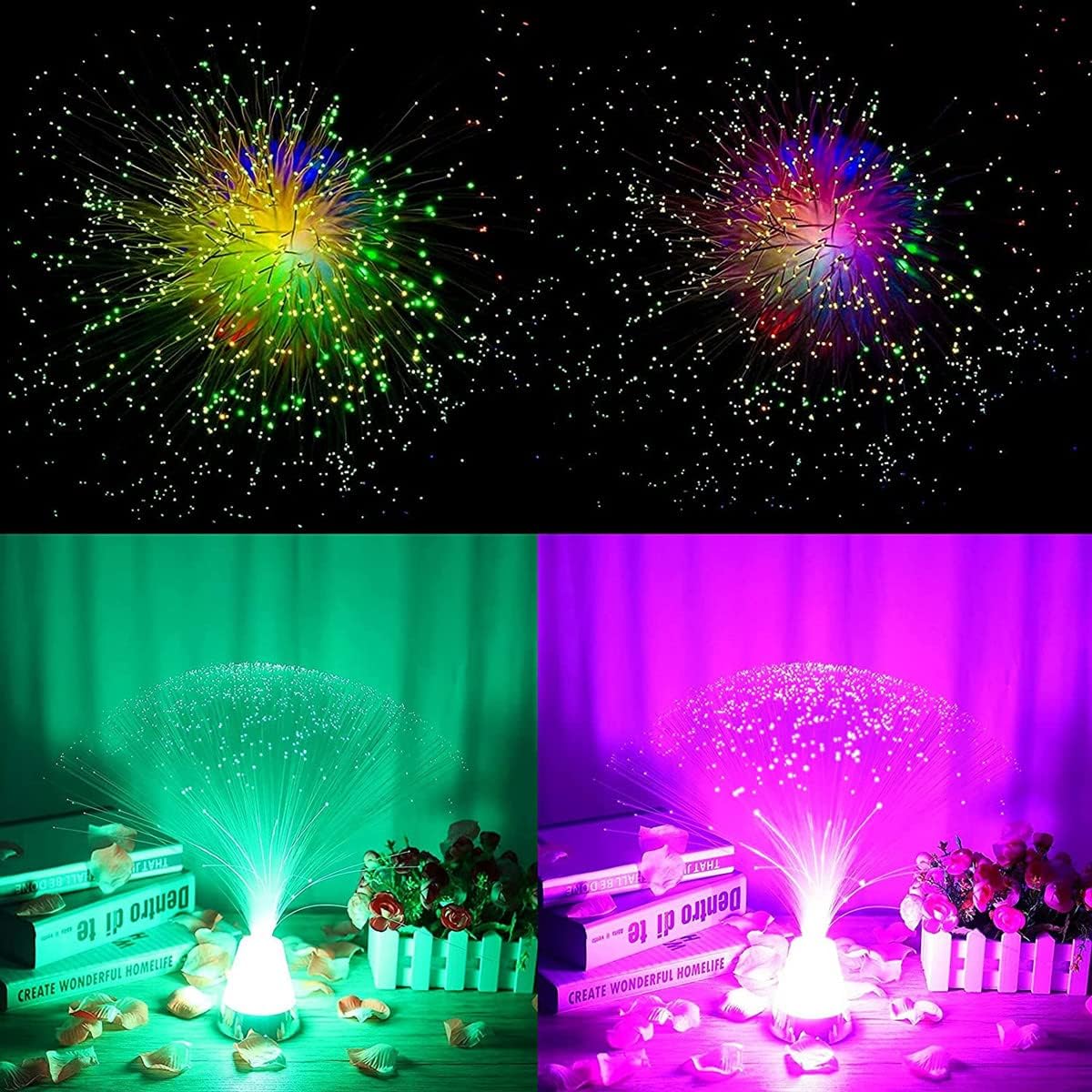 2 Pcs Color Changing Fiber Optic Lamp Multi-Sensory Light with Cone Base Illuminated Crystals Sensory Mood Ice Lighting for Room Wedding Christmas Party Holiday Decoration (2 piece battery operated)