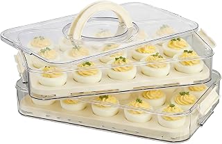 Deviled Egg Containers with Lid, 2 Layer Plastic Clear Deviled Egg Carrier with Lid, Storage 40 Eggs, Durable Eggs Holder with Handle for Easy Carry, Portable Tray Platter for Fridge, Travel and Party