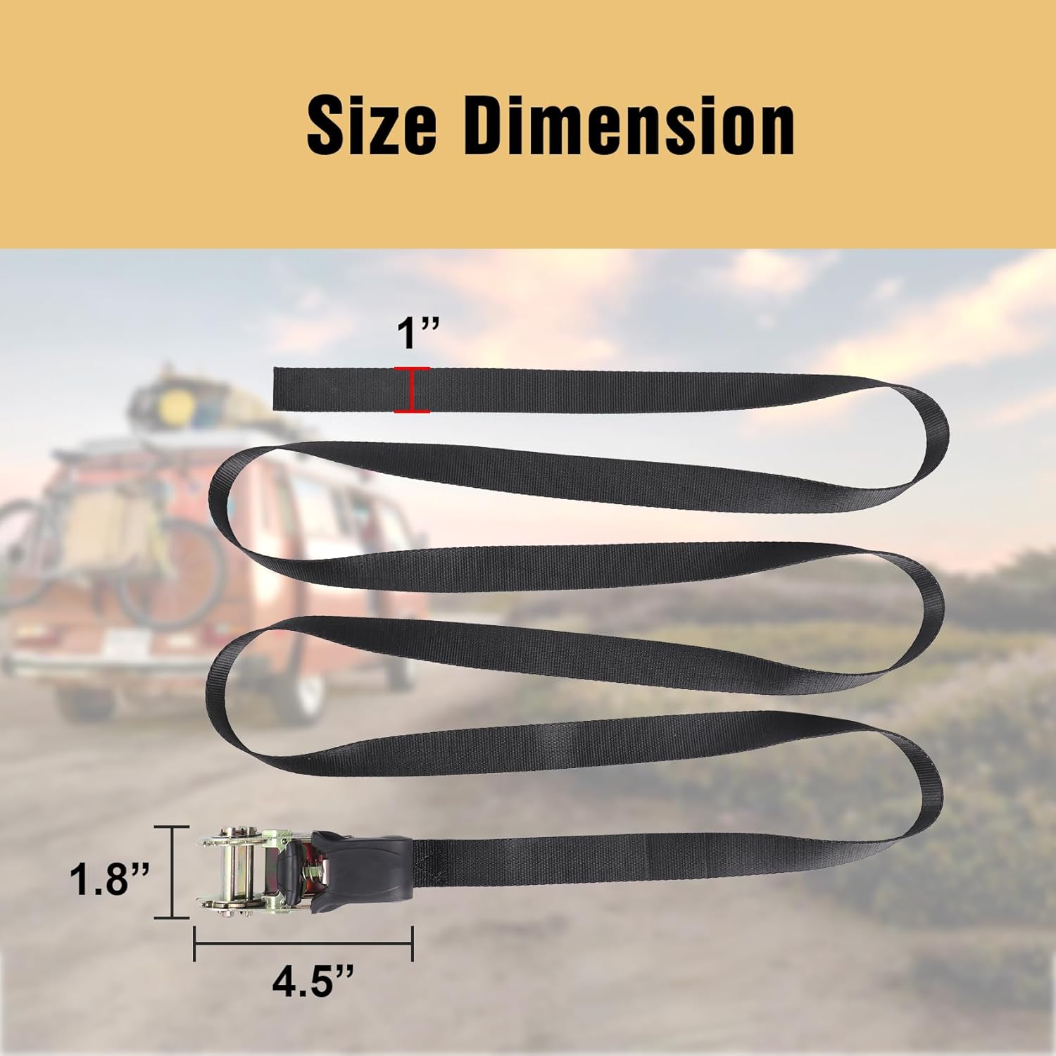 Endless Ratchet Strap, Black Ratchet Straps Heavy Duty Tie Down Straps 1 Inch Simple Strap for Motorcycles, Trailer, Kayak, Cargo, Roof Rack (1in x 8ft-2pcs) - Image 7