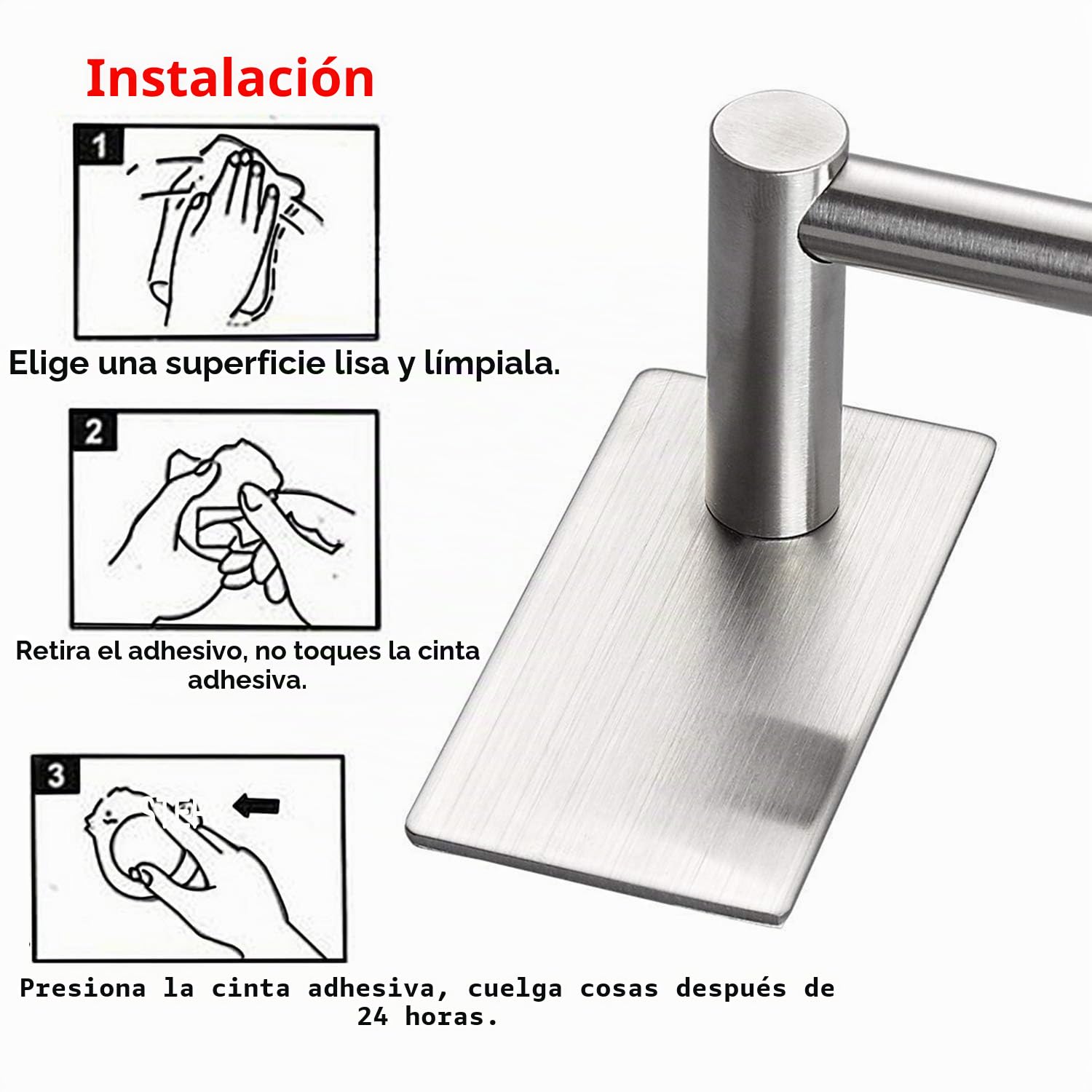JS Toalleros De Baño Sin Taladro Adhesivo Acero Inoxidable 304 Cepillado Accesorios Sin Taladro En Pared para Baño y Cocina 55cm Toallero Antioxidante