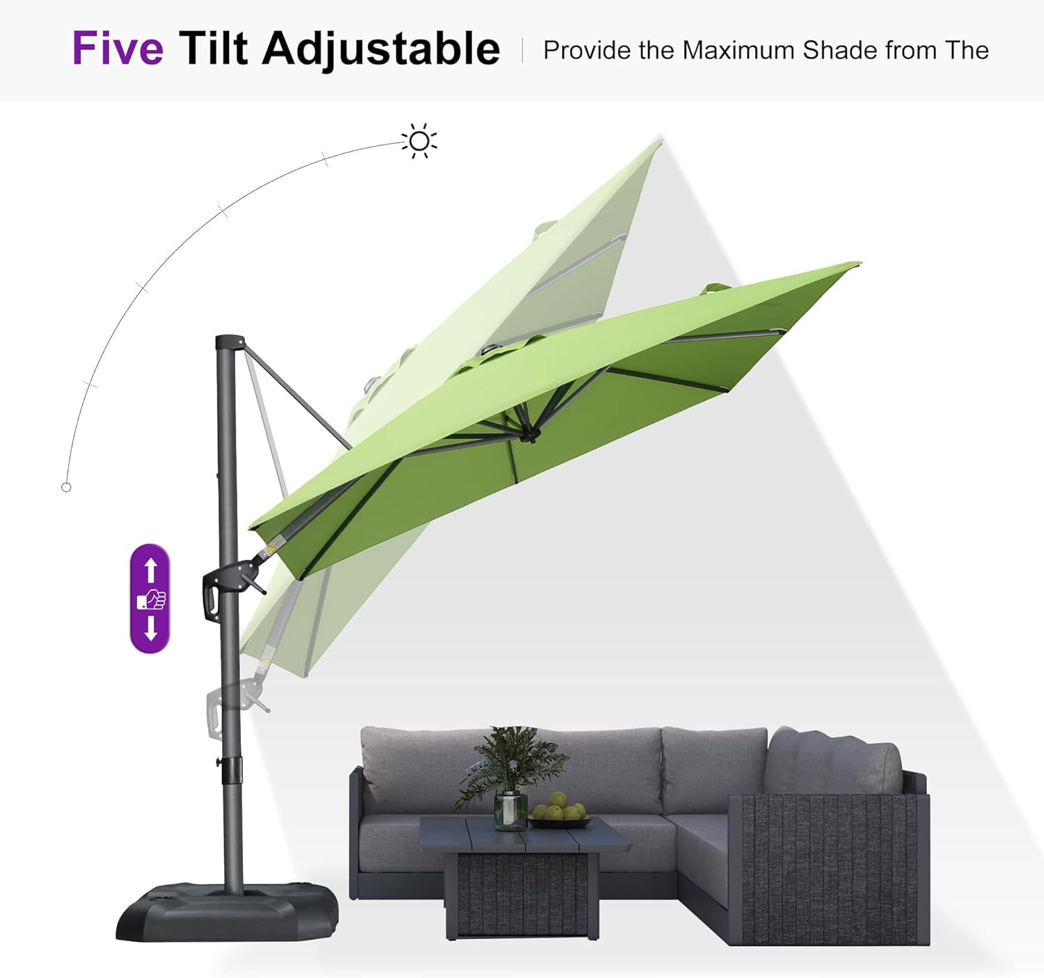 PURPLE LEAF 8 Feet Patio Umbrella Outdoor Cantilever Square Umbrella Aluminum Offset Umbrella with 360-degree Rotation for Garden Deck Pool Patio Apple Green - Image 8