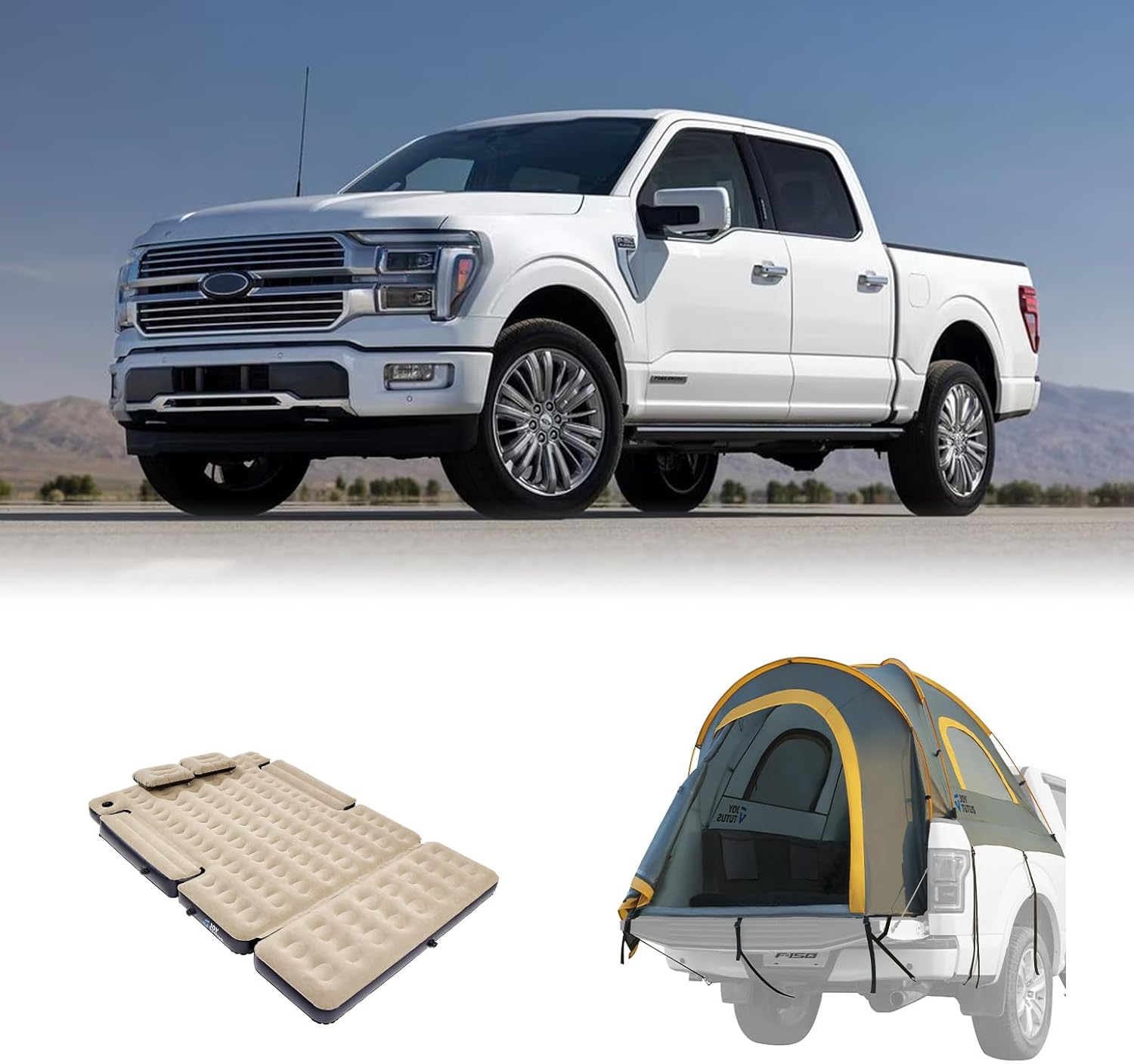 JoyTutus Pickup Truck Tent Orange+JOYTUTUS Extended Truck Bed Air Mattress 5.5-5.8Ft