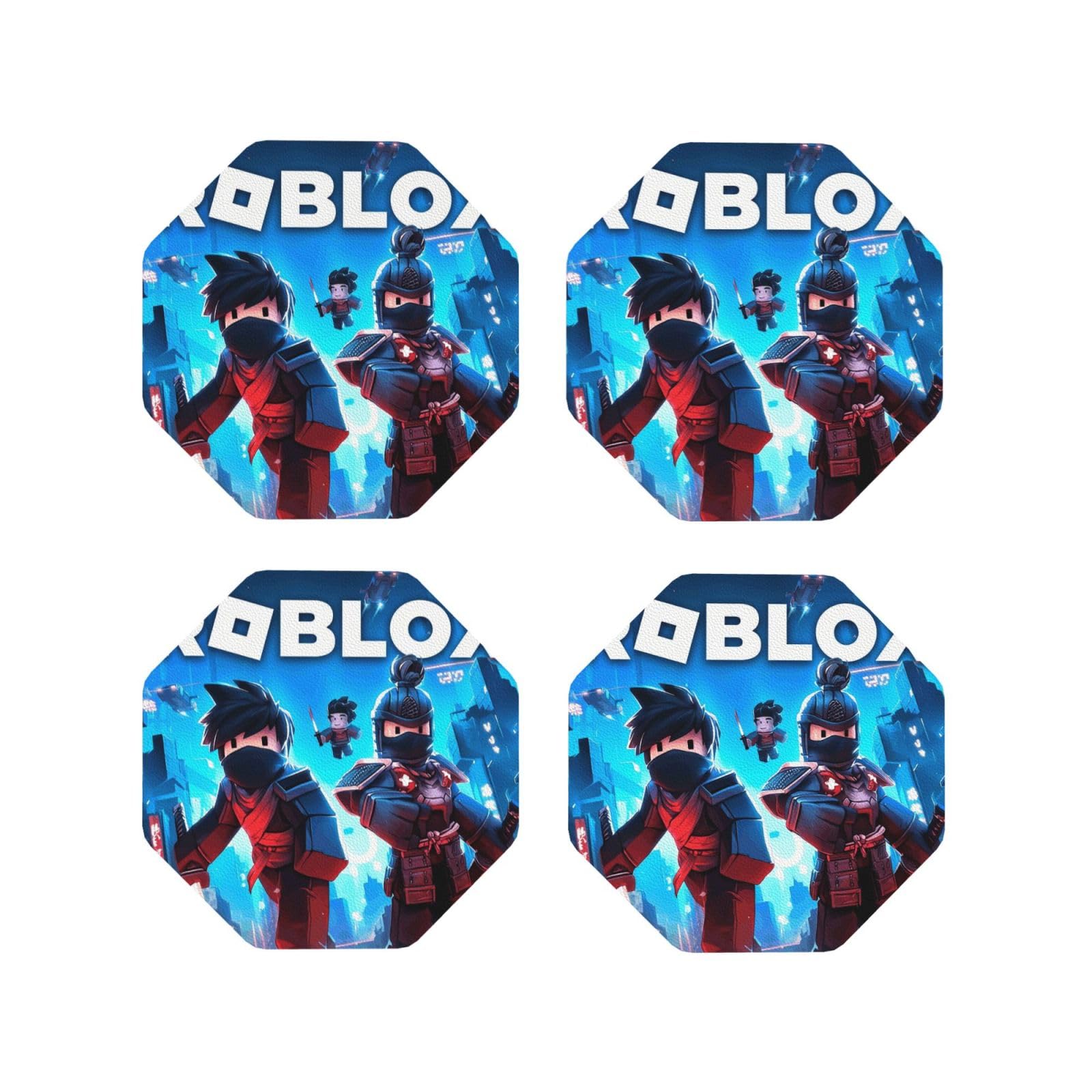 Coasters Set of 4 Round Leather Coaster Quick-Dry Drink Roblox Coasters for Desk Absorbent Mugs Pads Tabletop Protection Pad Heat Resistant Coffee Cup Mat for Kitchen Bar