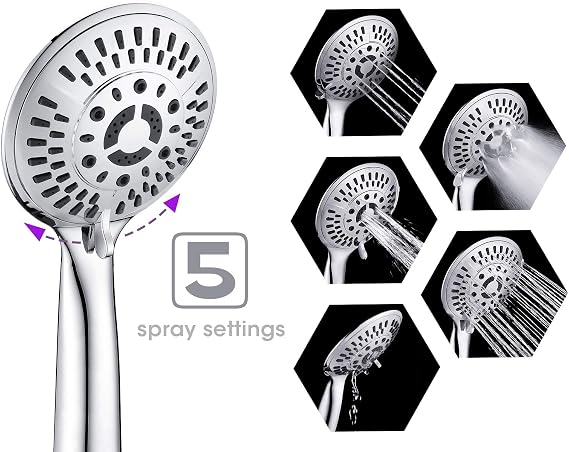 BRIGHT SHOWERS Stainless Steel Grab Bar Set with High Output Shower Filter for Hard Water, Chrome