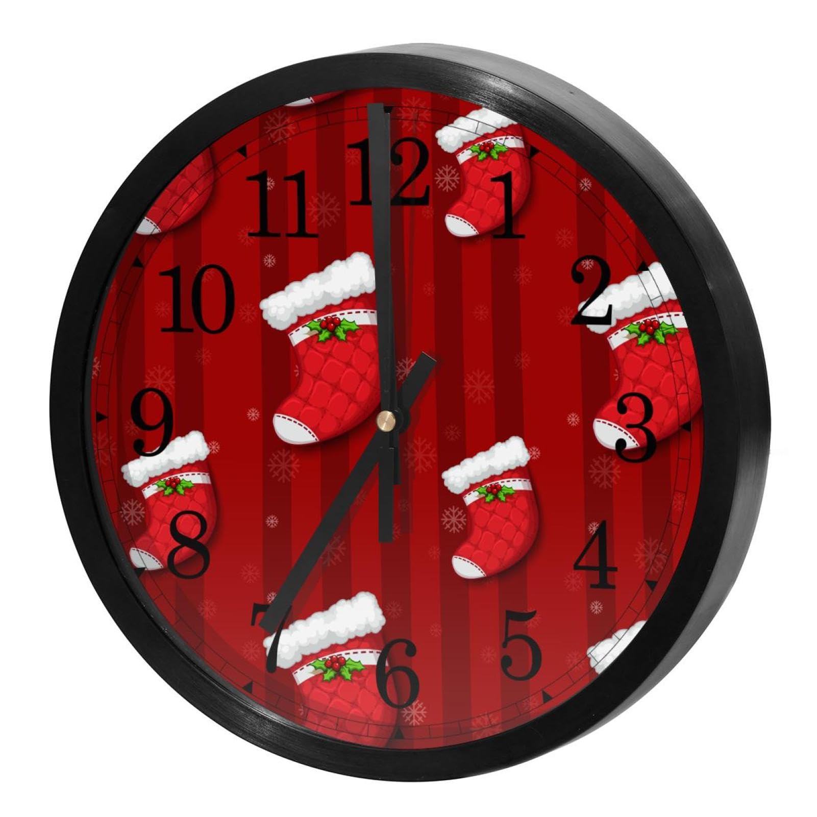 Horloge murale silencieuse à quartz motif chaussettes de Noël rouges