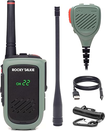 Miniatura 7 de Rocky Talkie Rocky Talkie - Radio de 5 vatios con micrófono de mano impermeable, radio GMRS con impermeabilización IP67, Walkie Talkie de largo