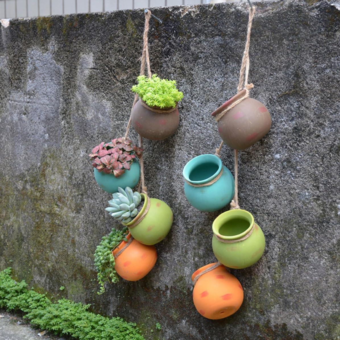 MAGICLULU Maceta Colgante de Cerámica, Jarrón Colgante de Cerámica Cuerda, para Casa y Oficina, para Pequeñas Flores y Plantas,