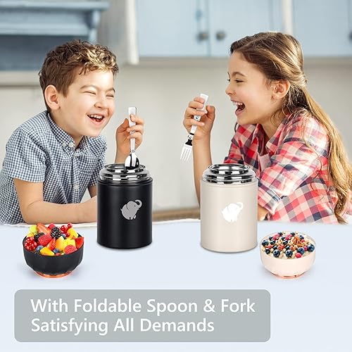 Miniatura 24 de Termo para comida caliente – Contenedor de alimentos aislado con tenedor y cuchara plegable, termo de alimentos a prueba de fugas, termo portátil