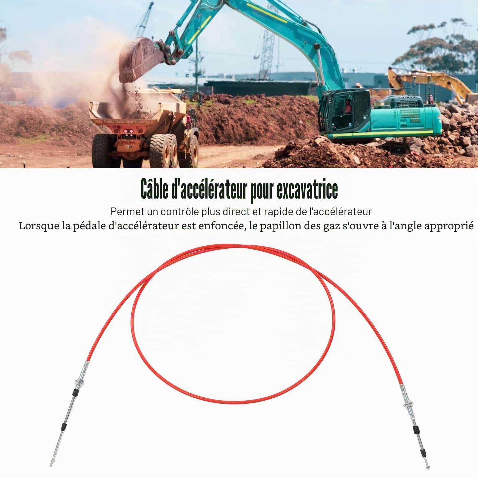 Câble de Commande de Moteur D'accélérateur D'excavatrice Gaine en PU Câble D'accélérateur Pliable en Acier Inoxydable Câble de Changement D'accélérateur pour Pelle EX200 1